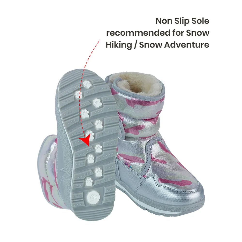 Silver & Fuchsia Pink Waterproof Winter Snow Boots for Women for minus temperature