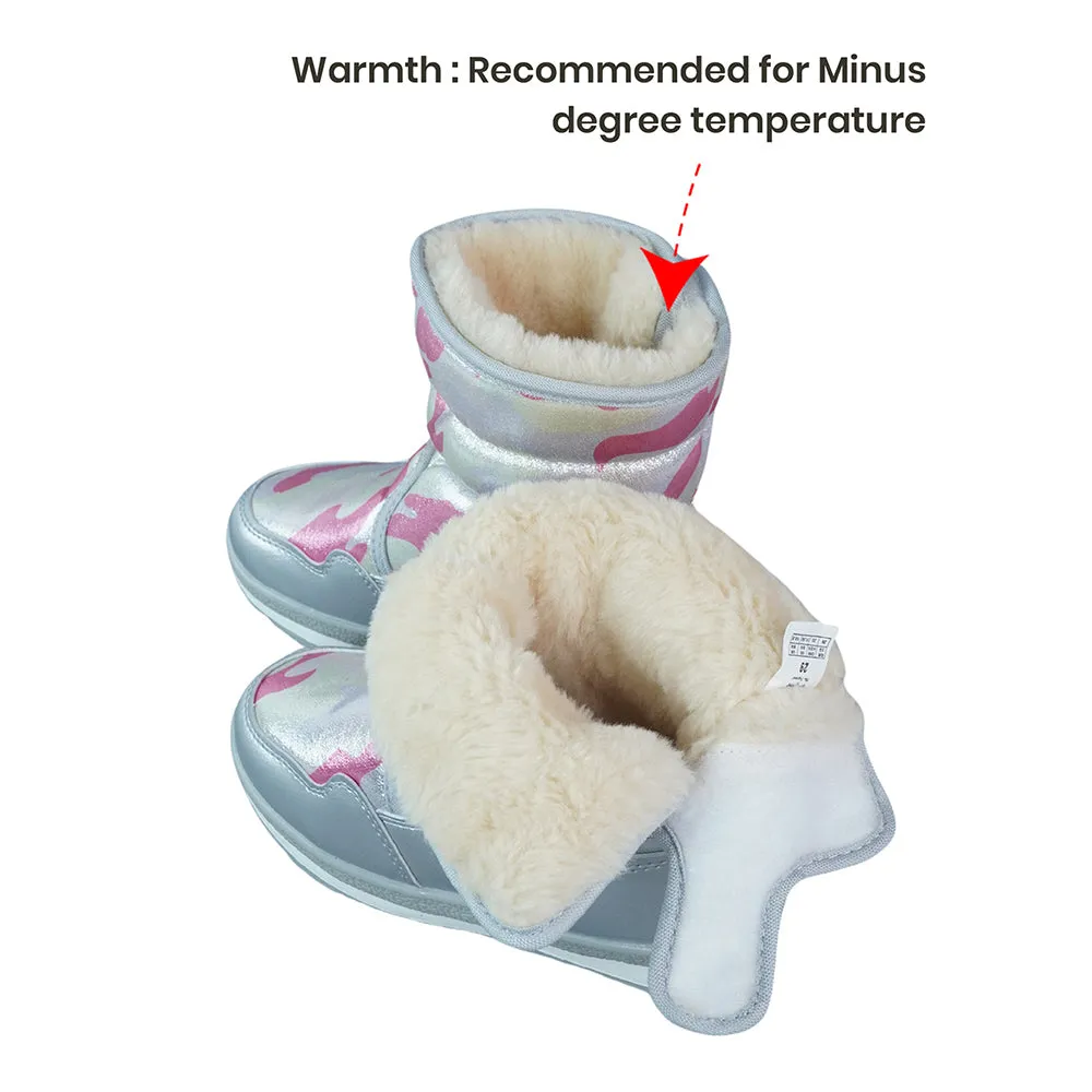 Silver & Fuchsia Pink Waterproof Winter Snow Boots for Women for minus temperature