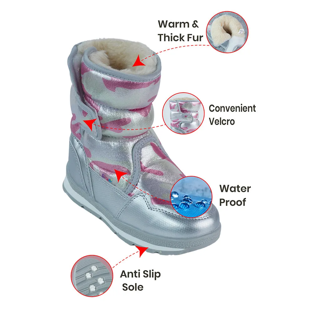 Silver & Fuchsia Pink Waterproof Winter Snow Boots for Women for minus temperature