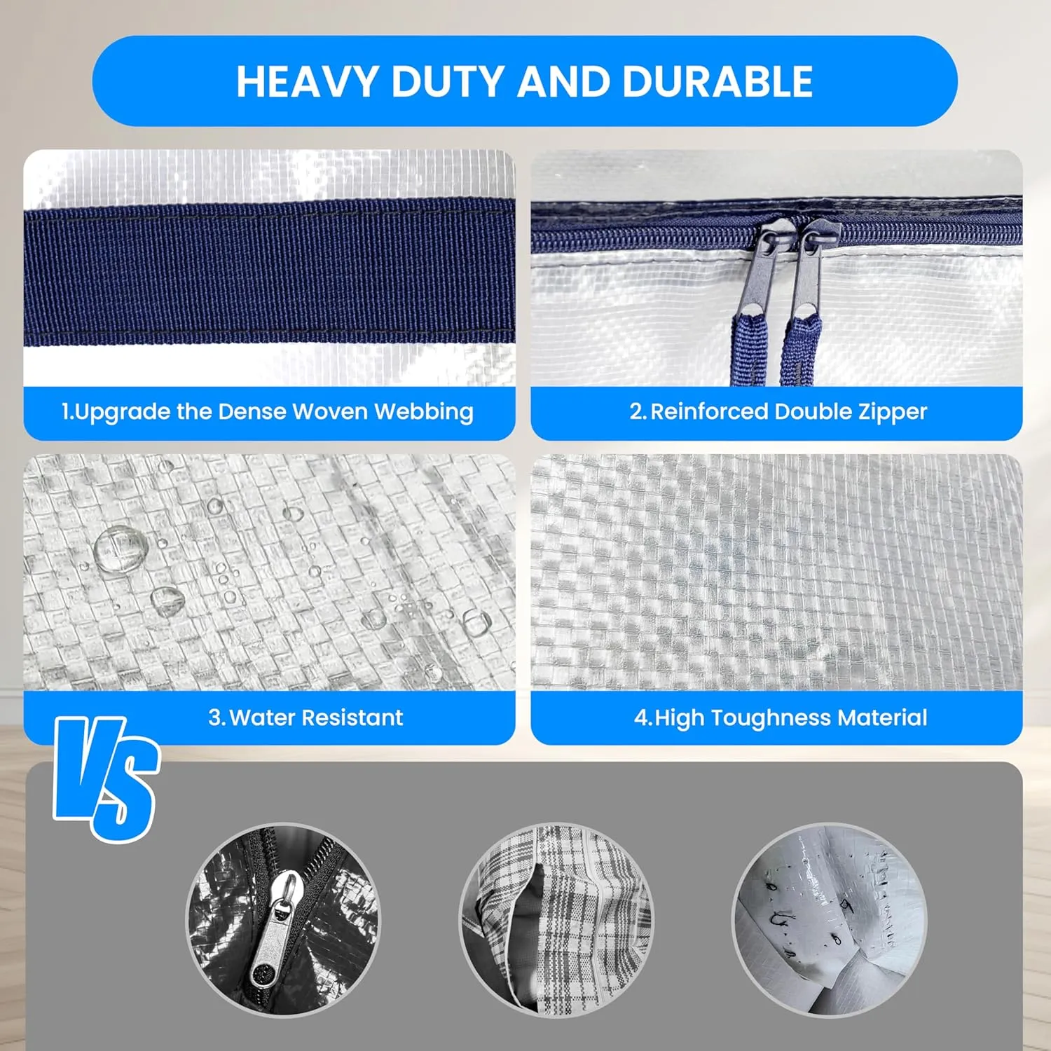 Simple Deluxe 4 Pack Extra Large Moving Bags with Lids, Reinforced Handles and Zippers, Heavy Duty Storage Tote For Moving Travel Camping Space Saving, White