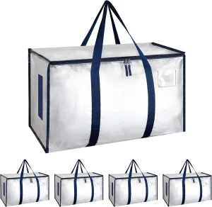 Simple Deluxe 4 Pack Extra Large Moving Bags with Lids, Reinforced Handles and Zippers, Heavy Duty Storage Tote For Moving Travel Camping Space Saving, White