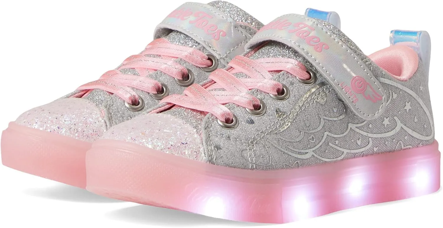 Skechers Girls Twinkle Sparks Ice-Heather – Light-Up Sneakers, Cushioned Comfort, Flexible Sole, Grey/Pink, 1.5 Little Kid