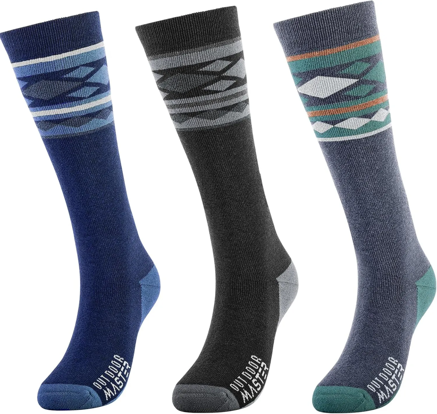 Ski Socks 2-Pack Merino Wool, Over The Calf Non-Slip Cuff for Men & Women