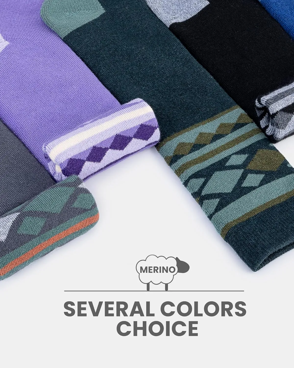 Ski Socks 2-Pack Merino Wool, Over The Calf Non-Slip Cuff for Men & Women