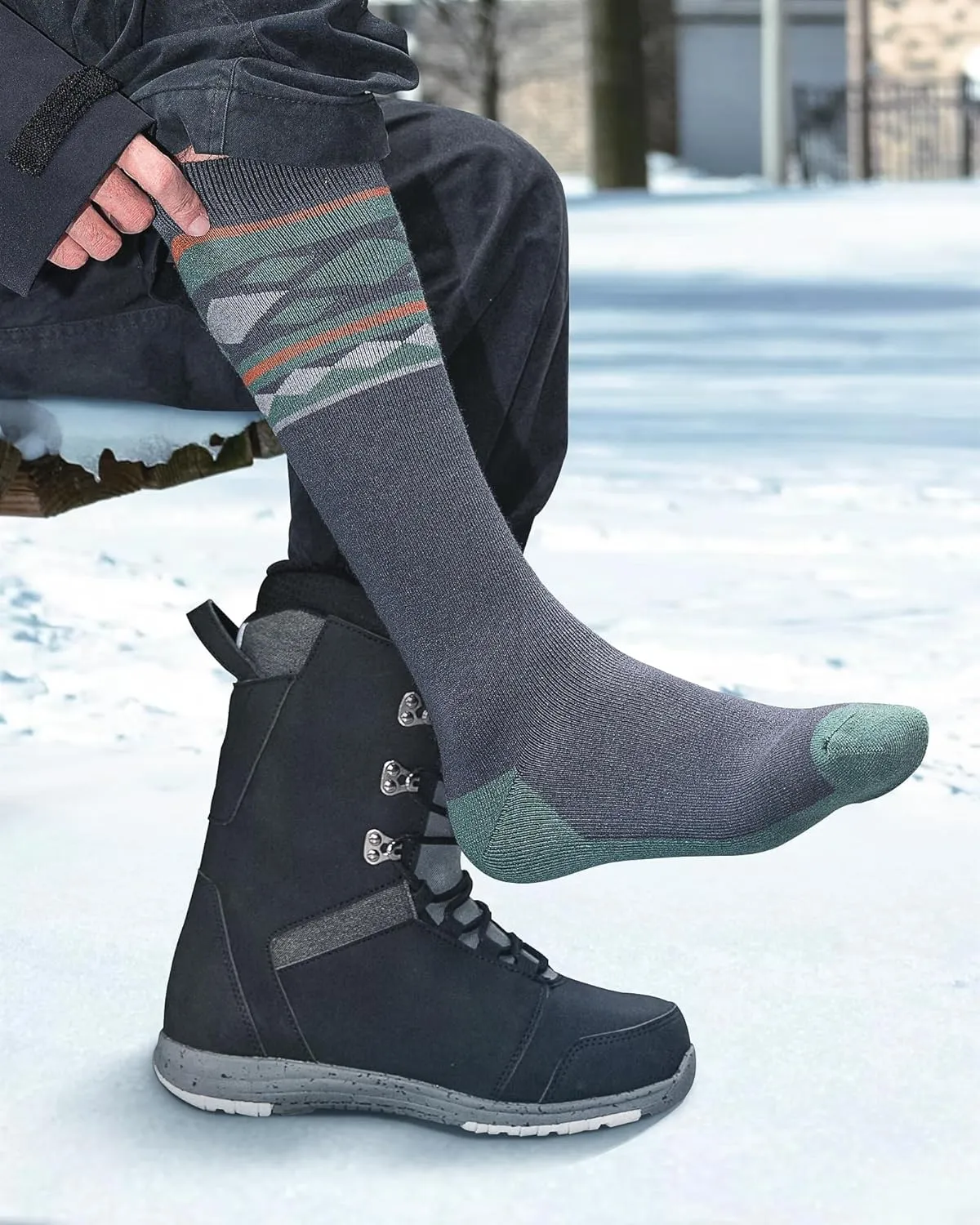 Ski Socks 2-Pack Merino Wool, Over The Calf Non-Slip Cuff for Men & Women