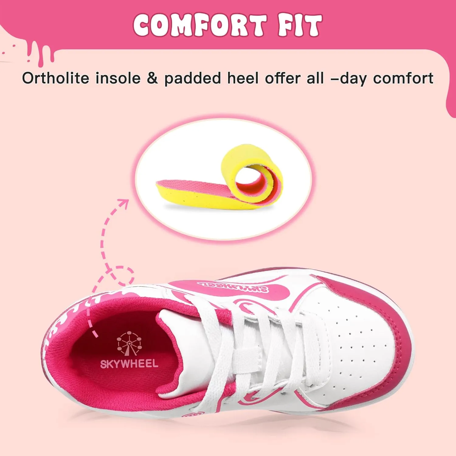 SKYWHEEL Kids Sneakers for Boys Gilrs Skate Shoes Lace up Athletic Running Walking Light Up Tennis Shoes Size 11 to Big Kids Size 3