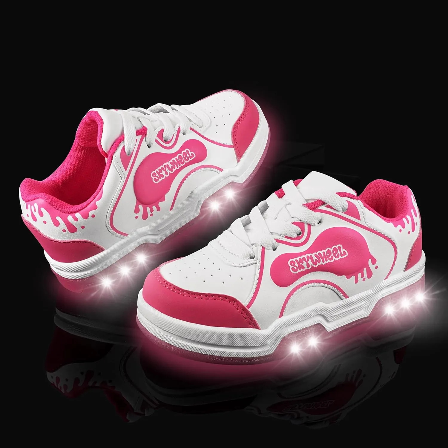 SKYWHEEL Kids Sneakers for Boys Gilrs Skate Shoes Lace up Athletic Running Walking Light Up Tennis Shoes Size 11 to Big Kids Size 3