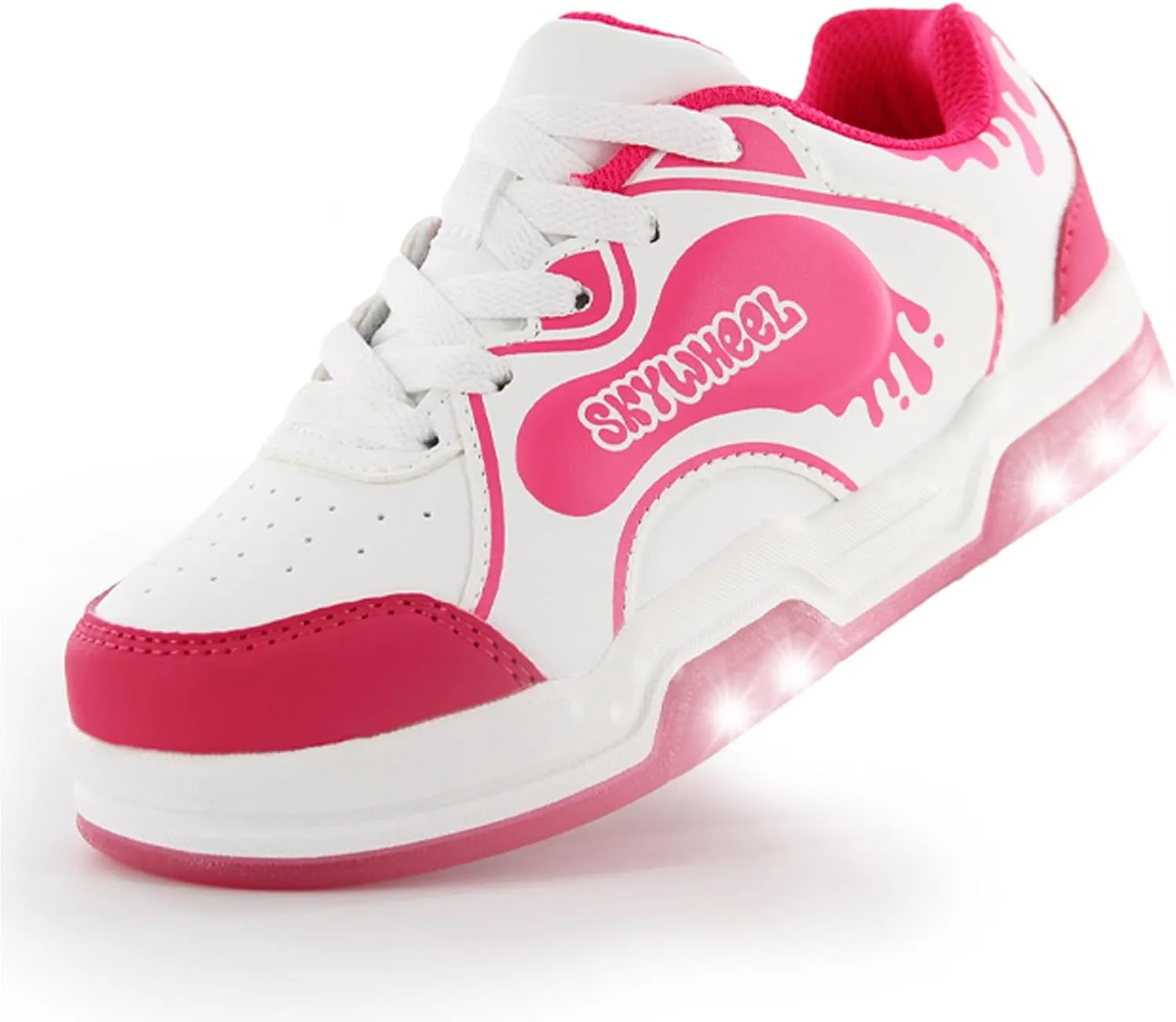 SKYWHEEL Kids Sneakers for Boys Gilrs Skate Shoes Lace up Athletic Running Walking Light Up Tennis Shoes Size 11 to Big Kids Size 3