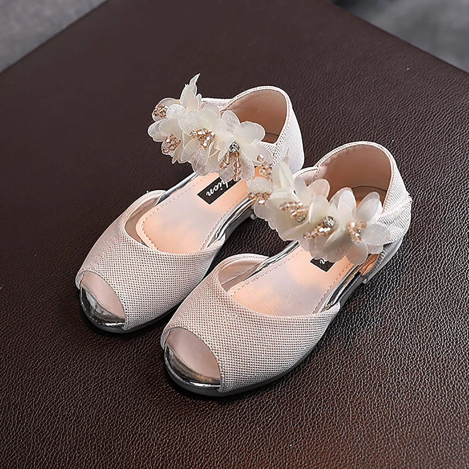 Slide for Girls Girls Rhinestone Flower Shoes Low Heel Flower Wedding Party Dress Toddler Cork Sandals Girls