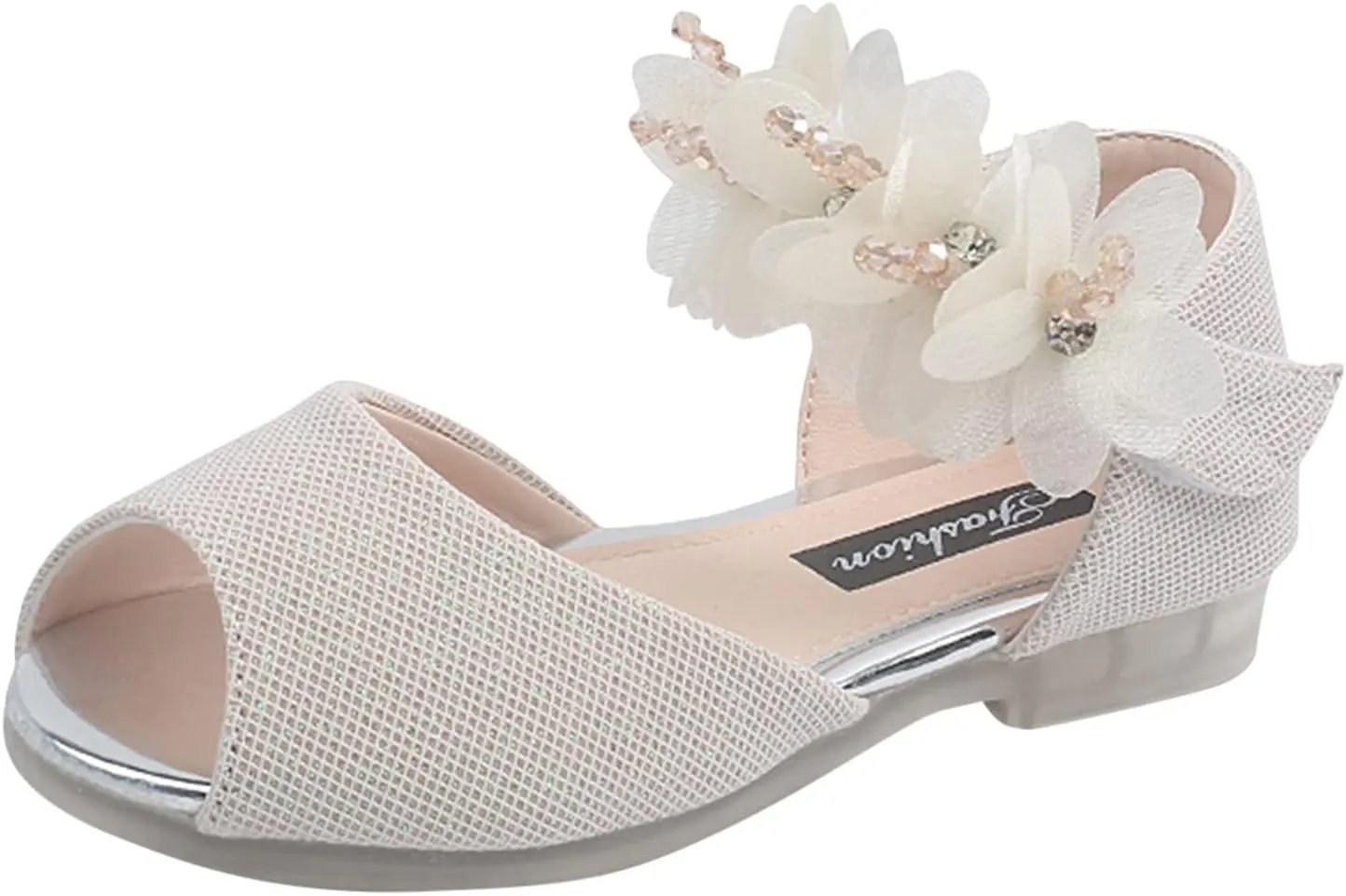 Slide for Girls Girls Rhinestone Flower Shoes Low Heel Flower Wedding Party Dress Toddler Cork Sandals Girls