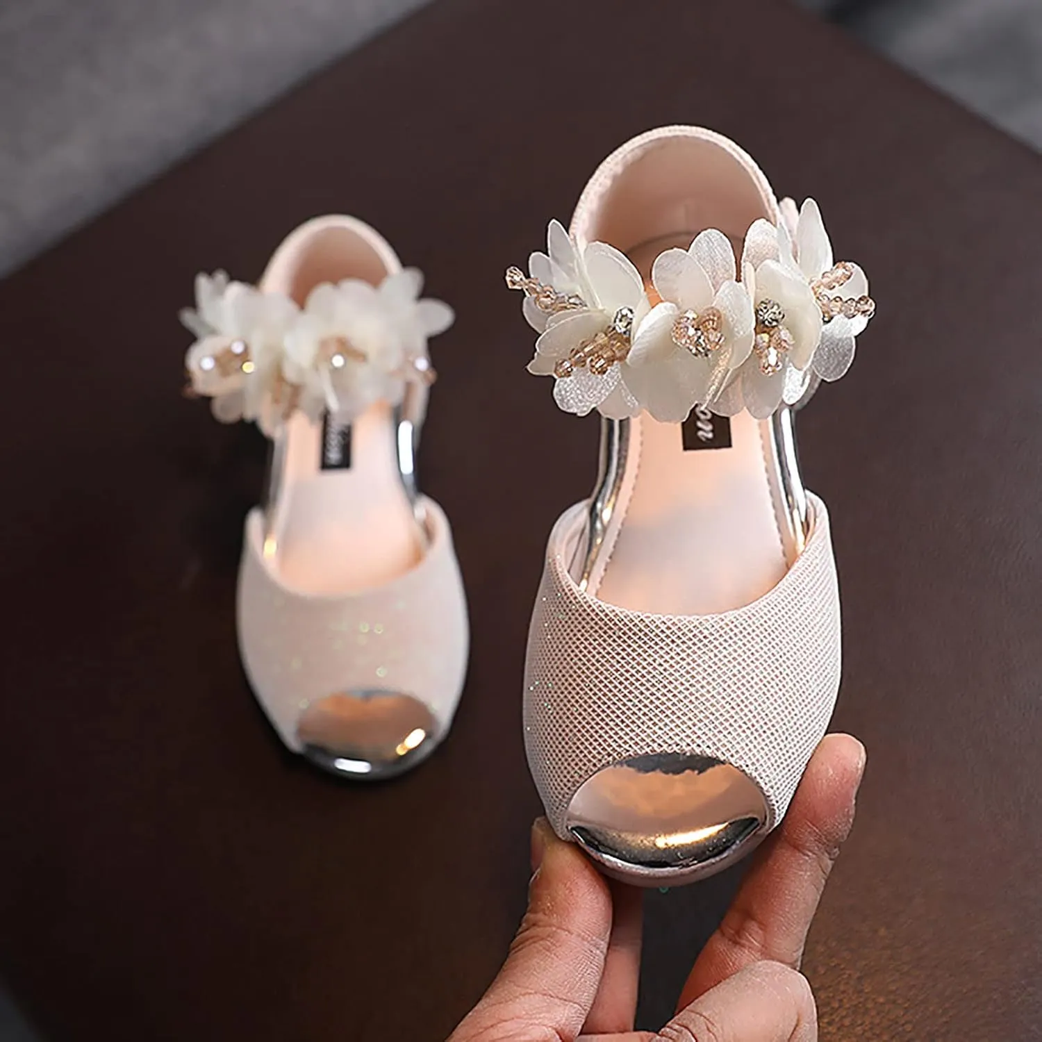 Slide for Girls Girls Rhinestone Flower Shoes Low Heel Flower Wedding Party Dress Toddler Cork Sandals Girls