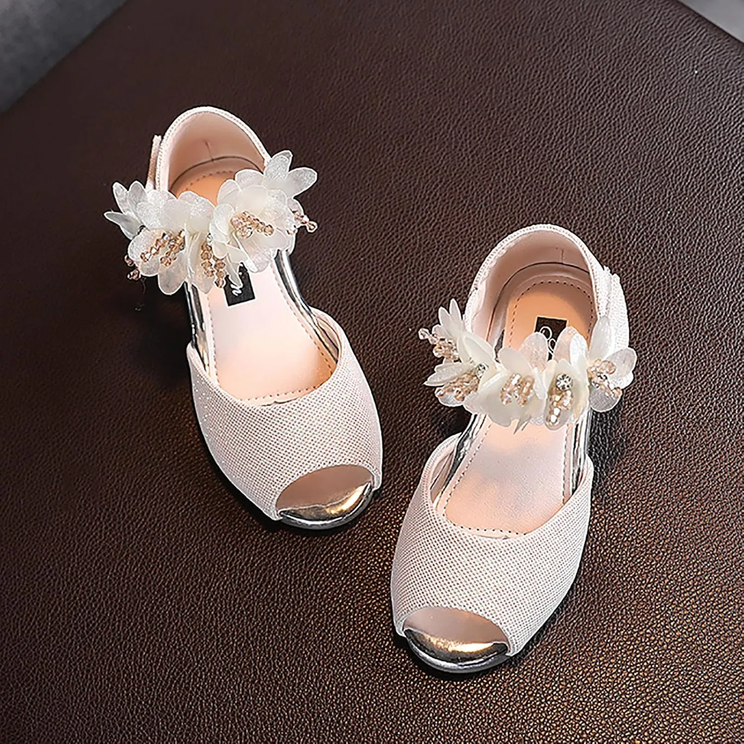 Slide for Girls Girls Rhinestone Flower Shoes Low Heel Flower Wedding Party Dress Toddler Cork Sandals Girls