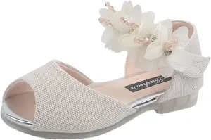 Slide for Girls Girls Rhinestone Flower Shoes Low Heel Flower Wedding Party Dress Toddler Cork Sandals Girls