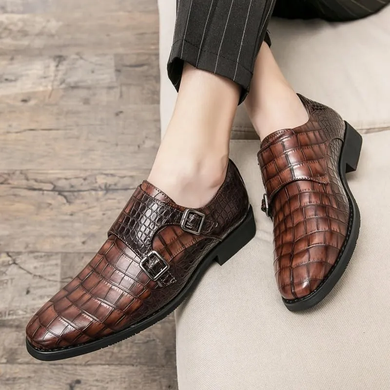 Slip On Brogue Mens Oxfords Genuine Leather Luxury Male Handmade Wedding Party Formal Dress Shoes Office Double Buckle Monk Footwear