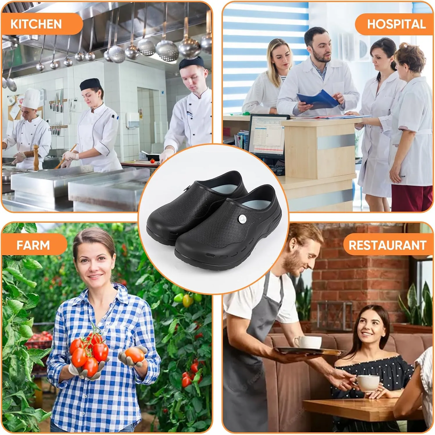 Slip Resistant Work Shoes for Men's and Women's Kitchen/Chef/Garden/Nurse Shoes Black Non Slip Clogs(7.5-11.5Men/8.5-12.5Women)