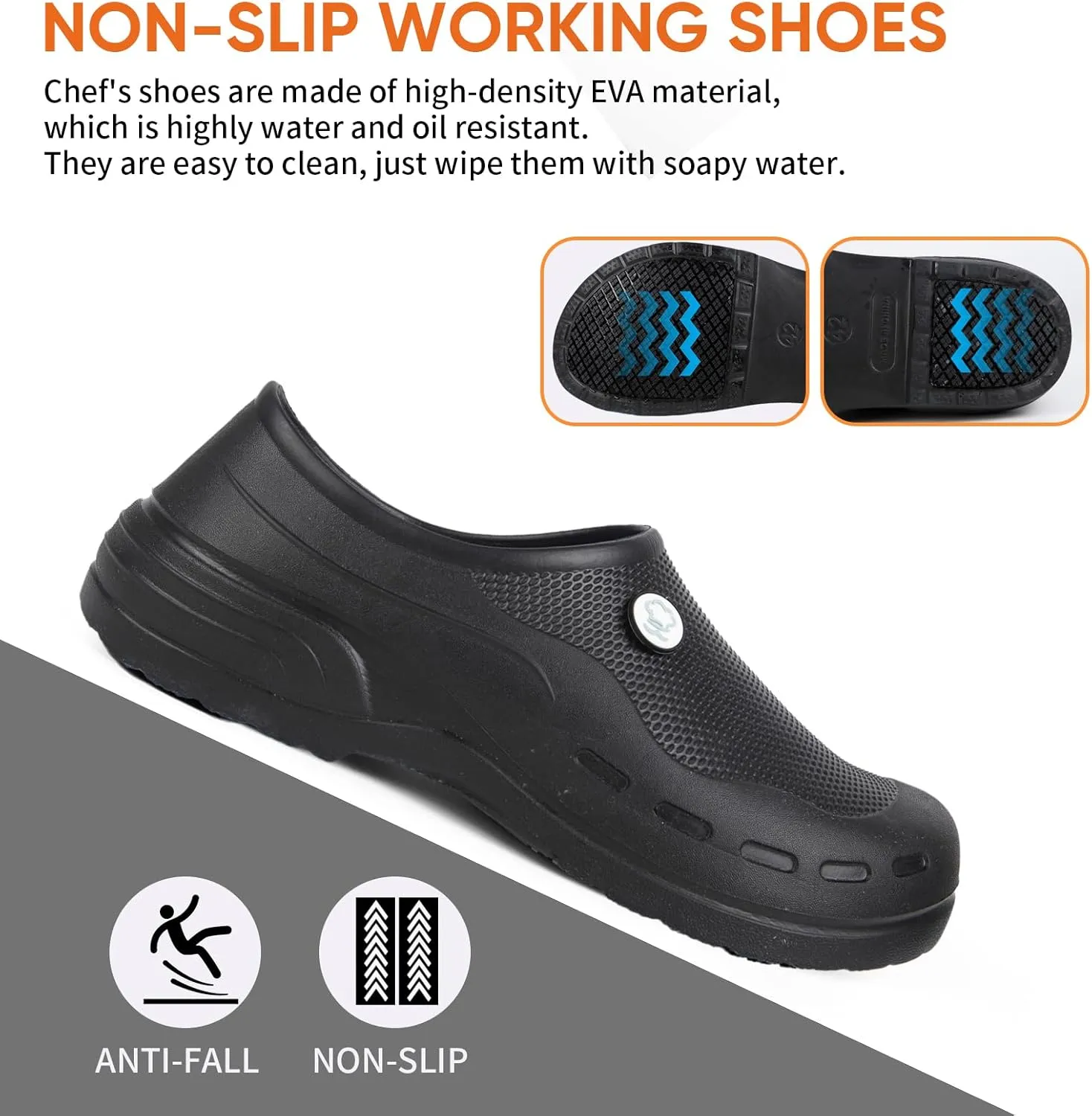 Slip Resistant Work Shoes for Men's and Women's Kitchen/Chef/Garden/Nurse Shoes Black Non Slip Clogs(7.5-11.5Men/8.5-12.5Women)