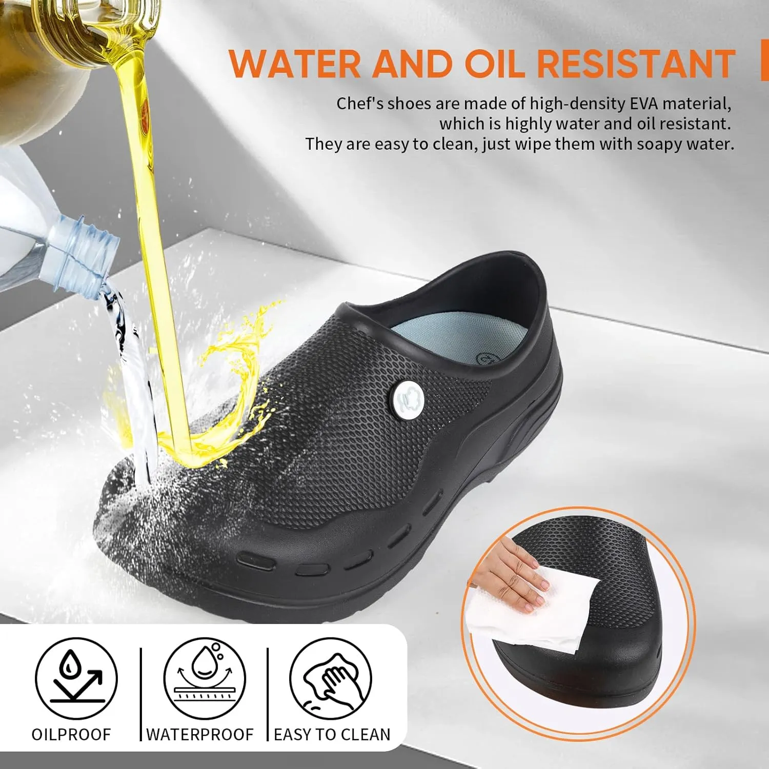Slip Resistant Work Shoes for Men's and Women's Kitchen/Chef/Garden/Nurse Shoes Black Non Slip Clogs(7.5-11.5Men/8.5-12.5Women)
