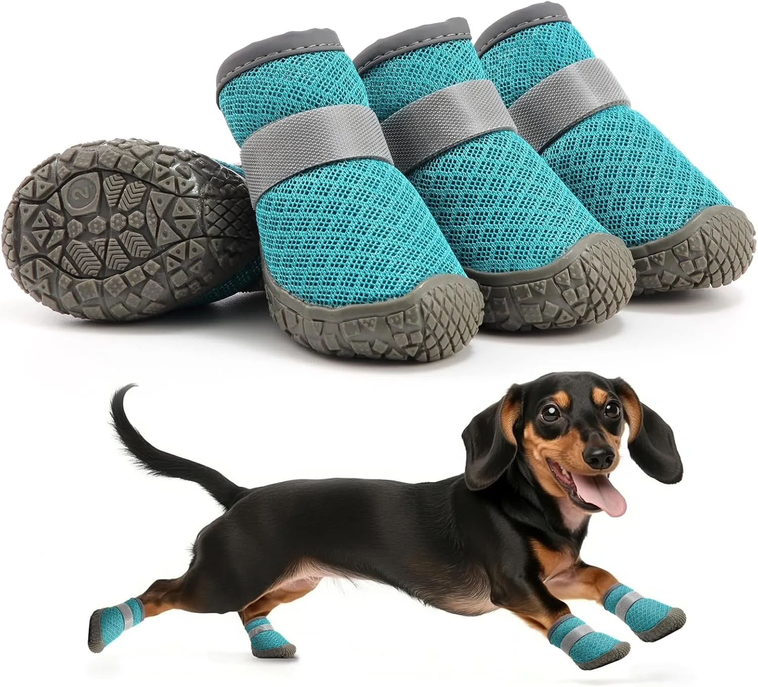 Small Dog Shoes, Breathable Puppy Boots & Paw Protectors for Winter Snow, Summer Hot Pavement, Dog Booties with Anti-Slip Rubber Soles for Hardwood Floors Lake Blue Size 2