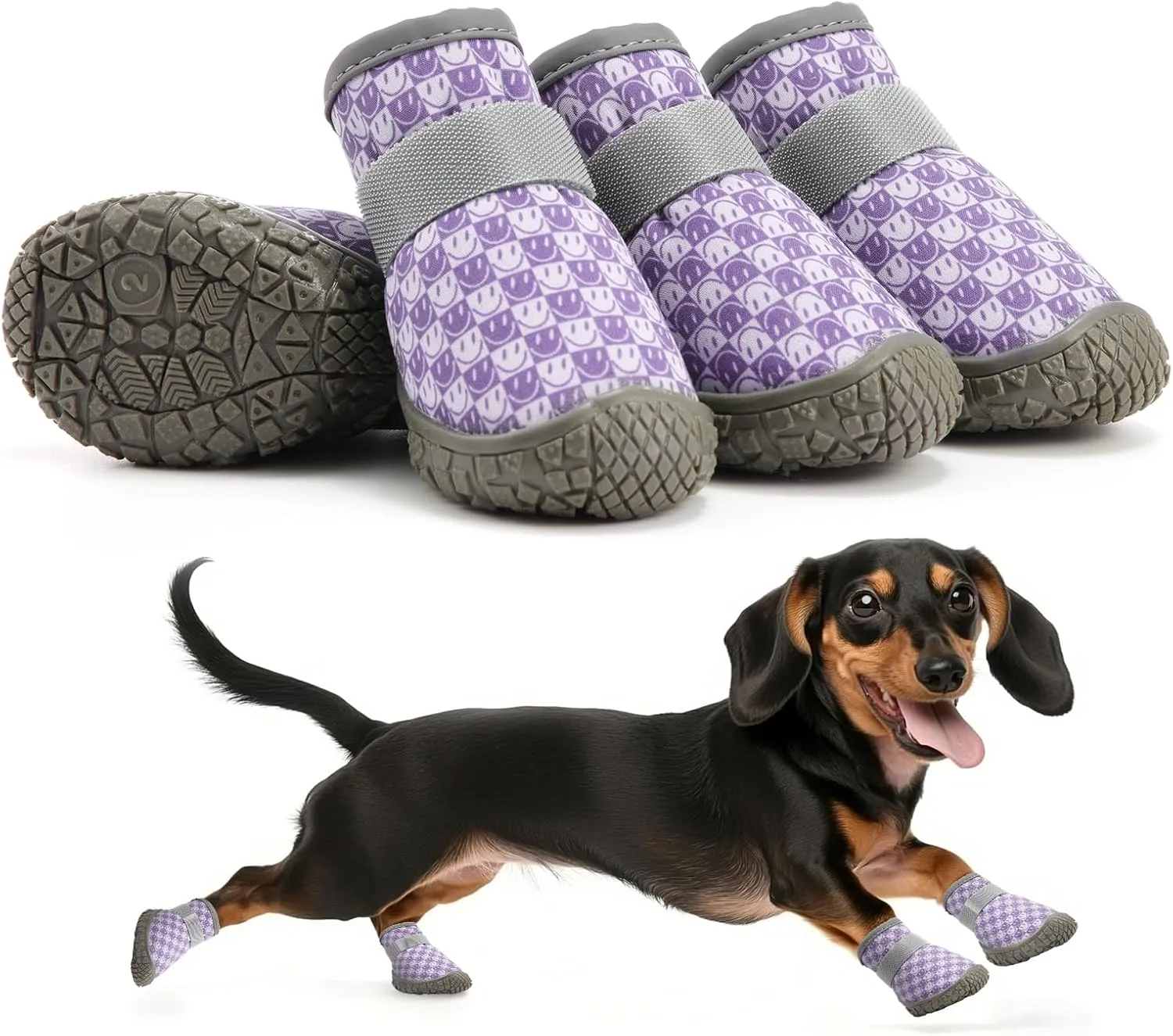 Small Dog Shoes, Breathable Puppy Boots & Paw Protectors for Winter Snow, Summer Hot Pavement, Dog Booties with Anti-Slip Rubber Soles for Hardwood Floors Purple & White Size 2