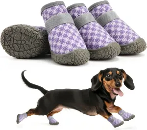 Small Dog Shoes, Breathable Puppy Boots & Paw Protectors for Winter Snow, Summer Hot Pavement, Dog Booties with Anti-Slip Rubber Soles for Hardwood Floors Purple & White Size 2