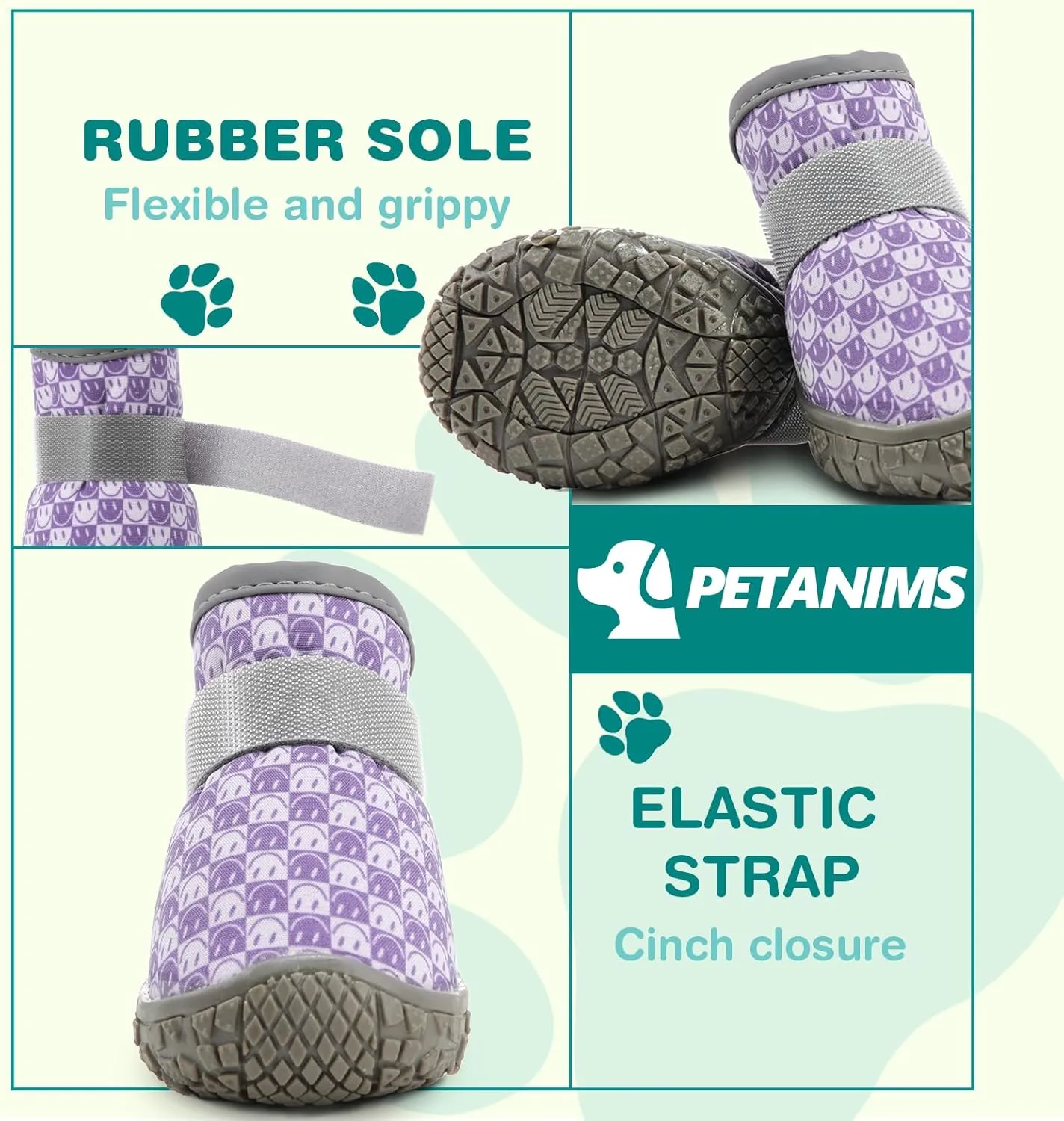 Small Dog Shoes, Breathable Puppy Boots & Paw Protectors for Winter Snow, Summer Hot Pavement, Dog Booties with Anti-Slip Rubber Soles for Hardwood Floors Purple & White Size 2