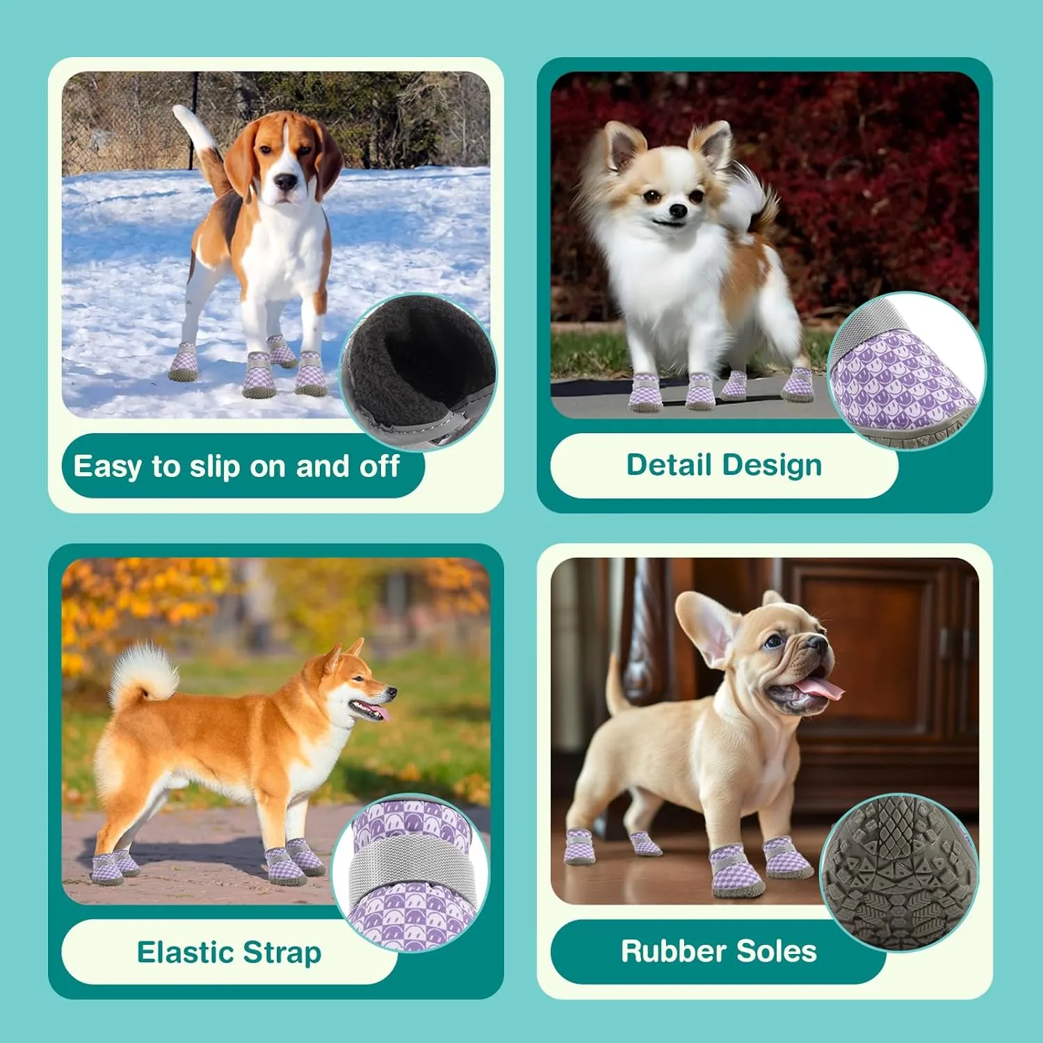 Small Dog Shoes, Breathable Puppy Boots & Paw Protectors for Winter Snow, Summer Hot Pavement, Dog Booties with Anti-Slip Rubber Soles for Hardwood Floors Purple & White Size 2