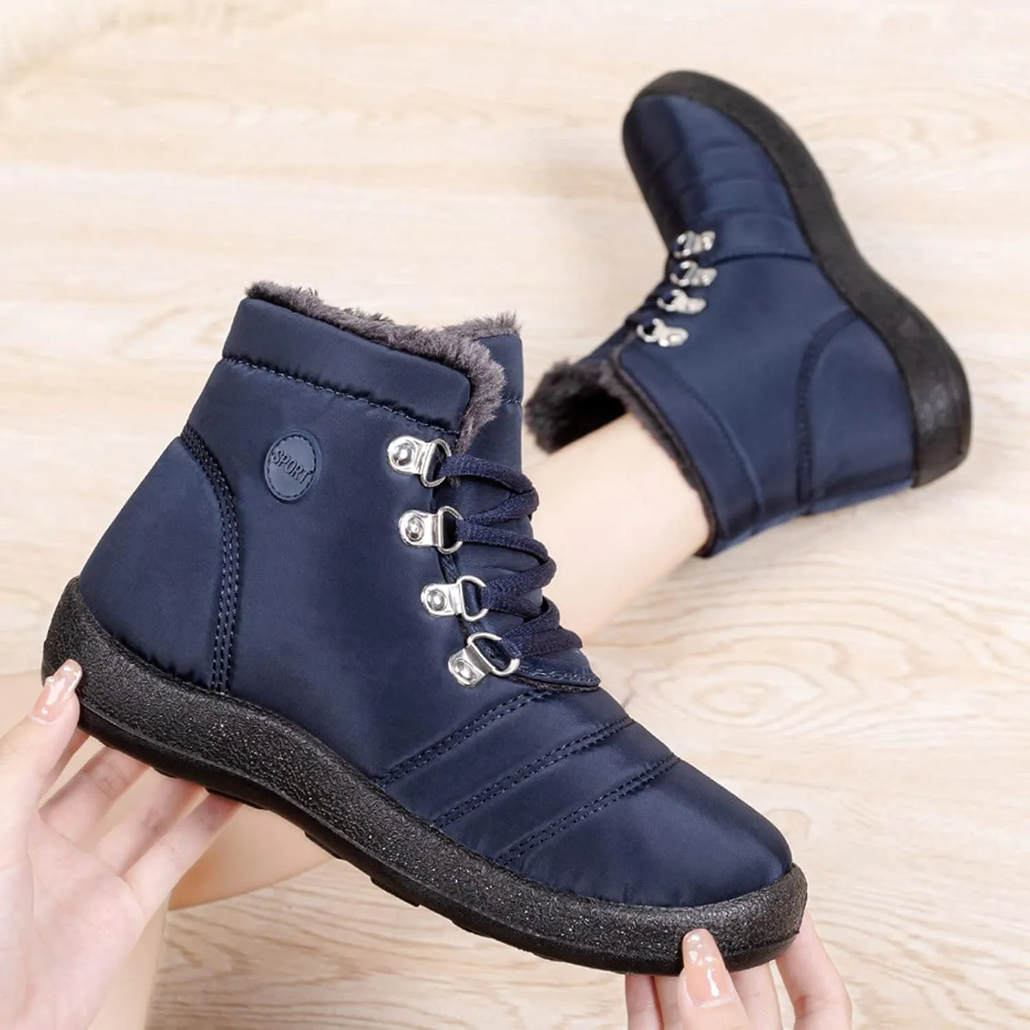 Snow Boots for Women Fur Lined Winter Boots Waterproof Warm Ankle Boots Comfortable Slip On Boots Outdoor Short Boots