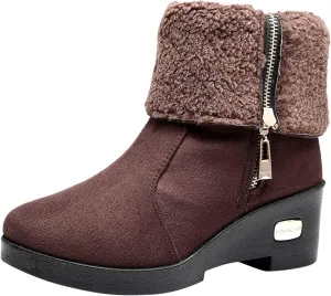 Snow Boots for Women Suede Anti-slip Winter Boots Side Zipper Classic Fuzzy Fur Booties Winter Warm Outdoor Ankle Boots Outdoor Sneakers Winter Shoes