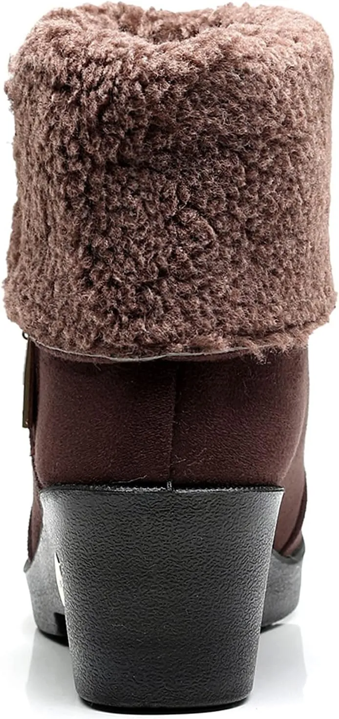 Snow Boots for Women Suede Anti-slip Winter Boots Side Zipper Classic Fuzzy Fur Booties Winter Warm Outdoor Ankle Boots Outdoor Sneakers Winter Shoes