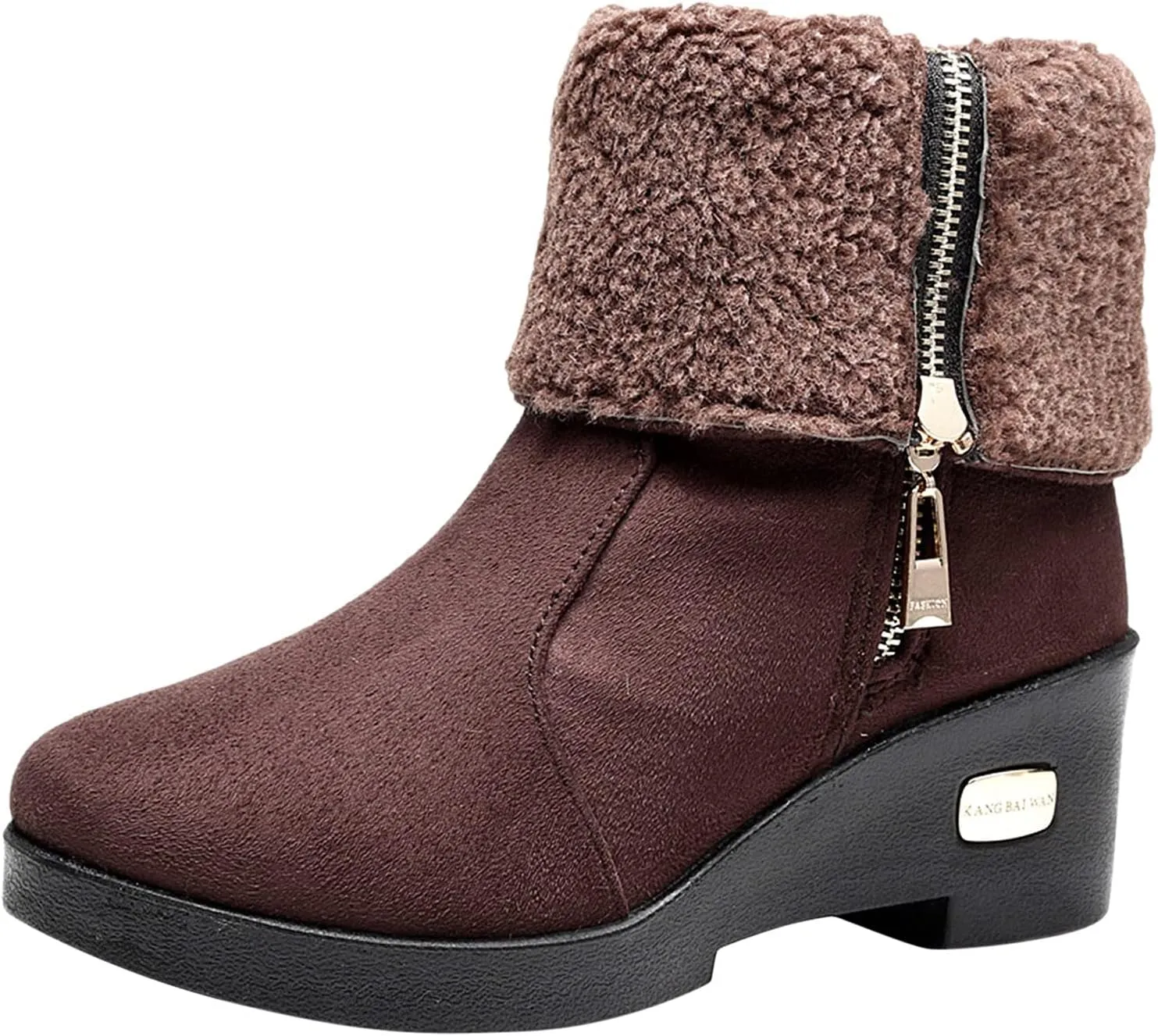 Snow Boots for Women Suede Anti-slip Winter Boots Side Zipper Classic Fuzzy Fur Booties Winter Warm Outdoor Ankle Boots Outdoor Sneakers Winter Shoes