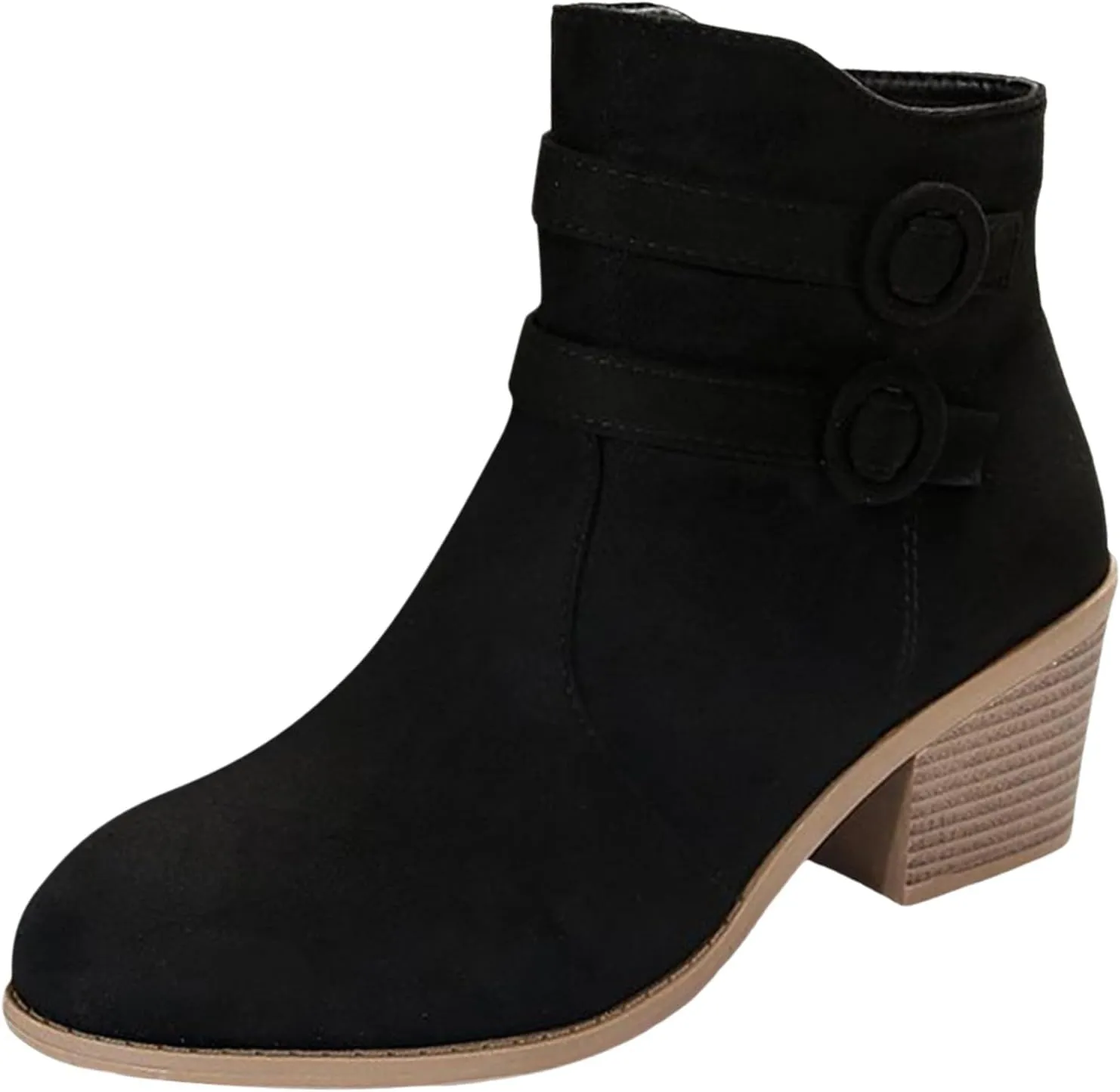 Snow Boots for Women Suede Stacked Chunky Heel Fuzzy Furry Lined Winter Boots Non-Slip Rubber Ankle Booties Classic Slip on Ladies Lightweight Hiking Shoes