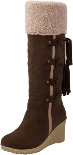 Snow Boots for Women,Warm Winter Shoes Dressy Wedge Boots Slip On Long Boots Retro Riding Shoes Casual Walking Shoes