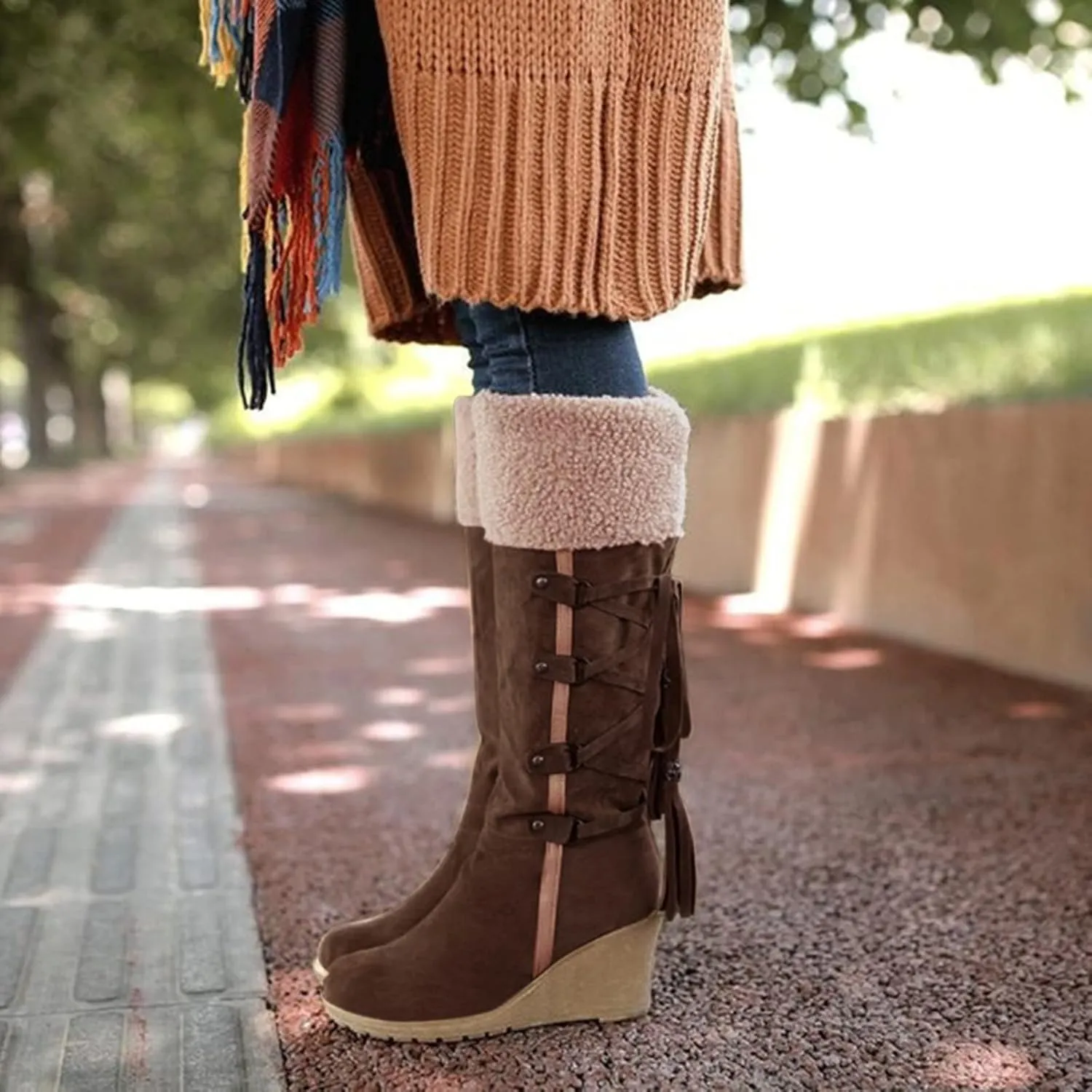 Snow Boots for Women,Warm Winter Shoes Dressy Wedge Boots Slip On Long Boots Retro Riding Shoes Casual Walking Shoes