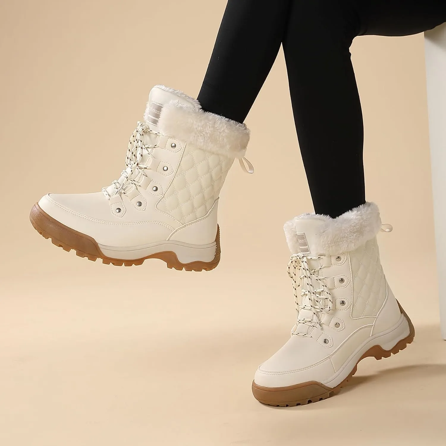 Snow Boots Women Non-Slip Insulated Faux Fur Winter Shoes with Lace