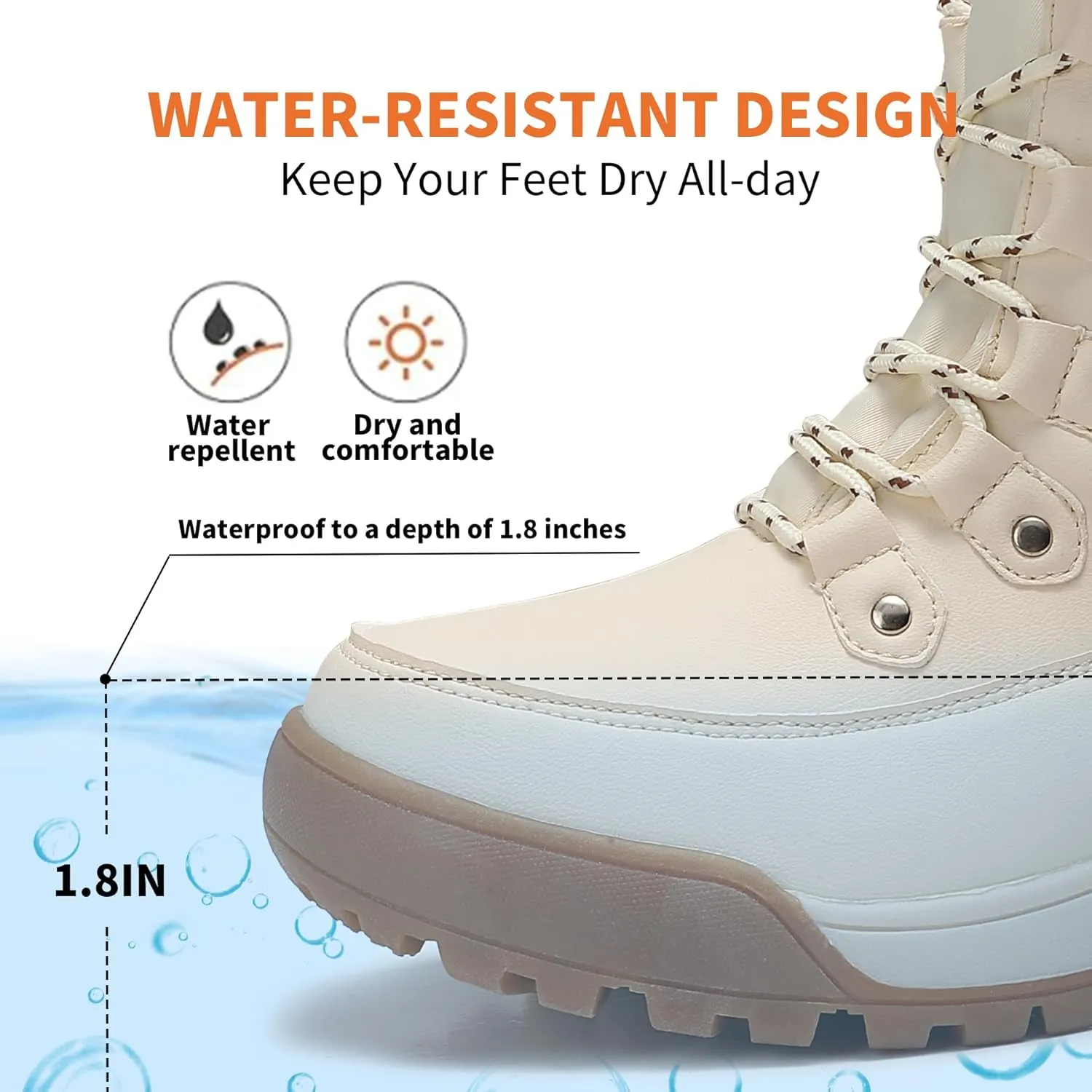 Snow Boots Women Non-Slip Insulated Faux Fur Winter Shoes with Lace