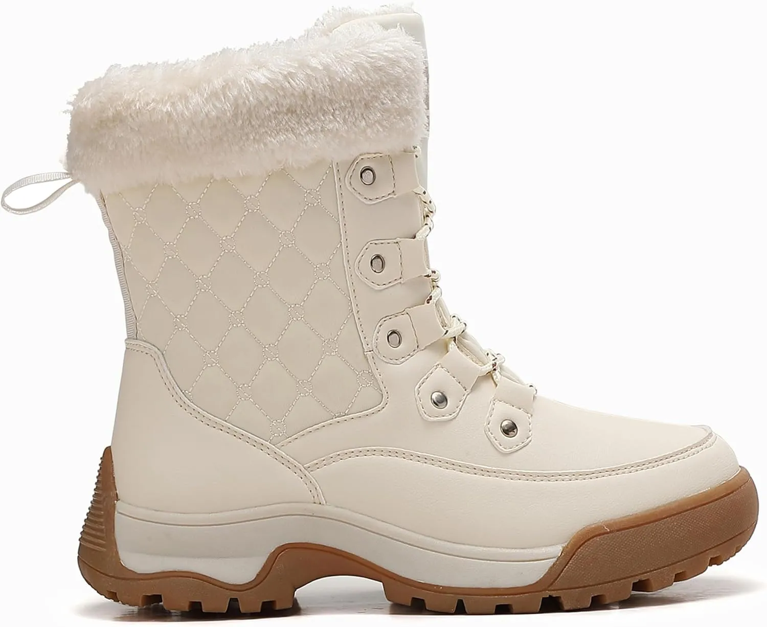 Snow Boots Women Non-Slip Insulated Faux Fur Winter Shoes with Lace