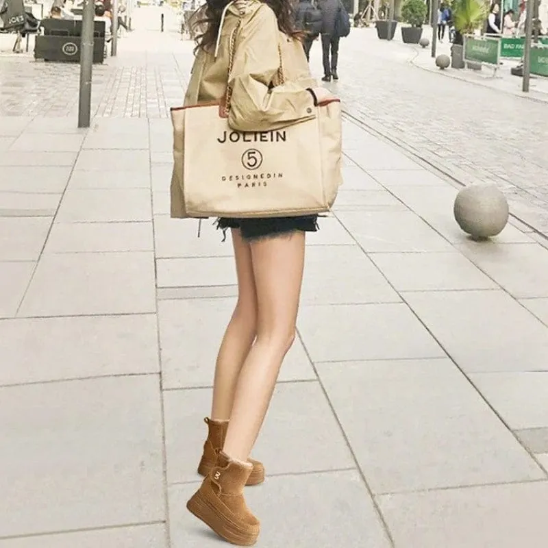 Snow Boots Women Suede Platform Wedge