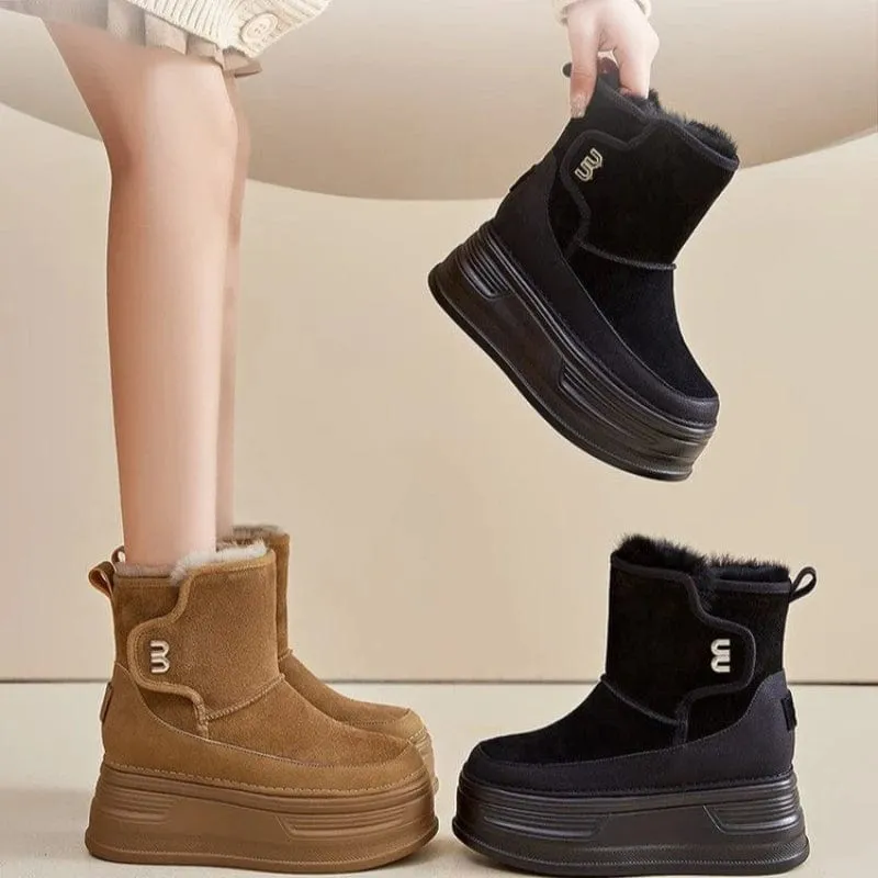 Snow Boots Women Suede Platform Wedge