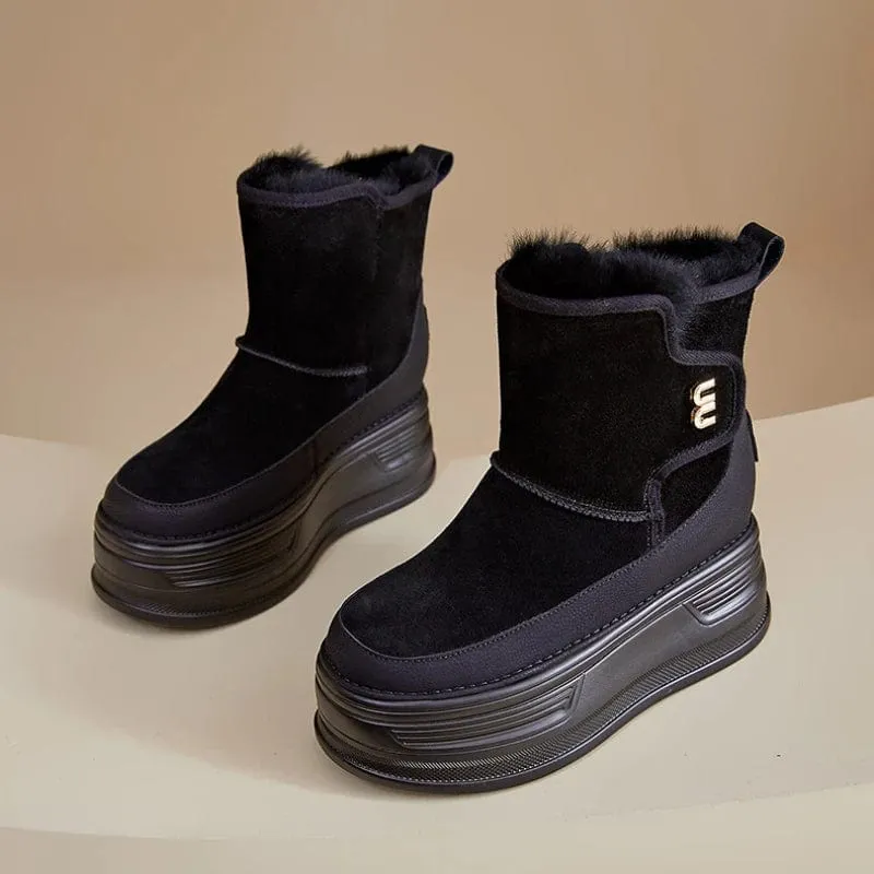 Snow Boots Women Suede Platform Wedge