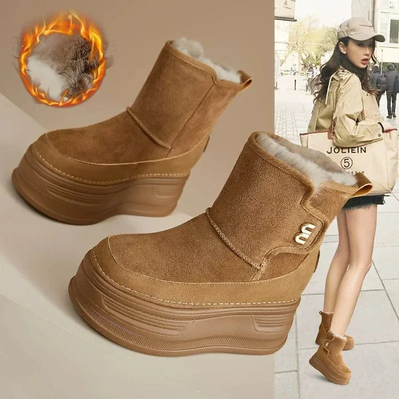 Snow Boots Women Suede Platform Wedge