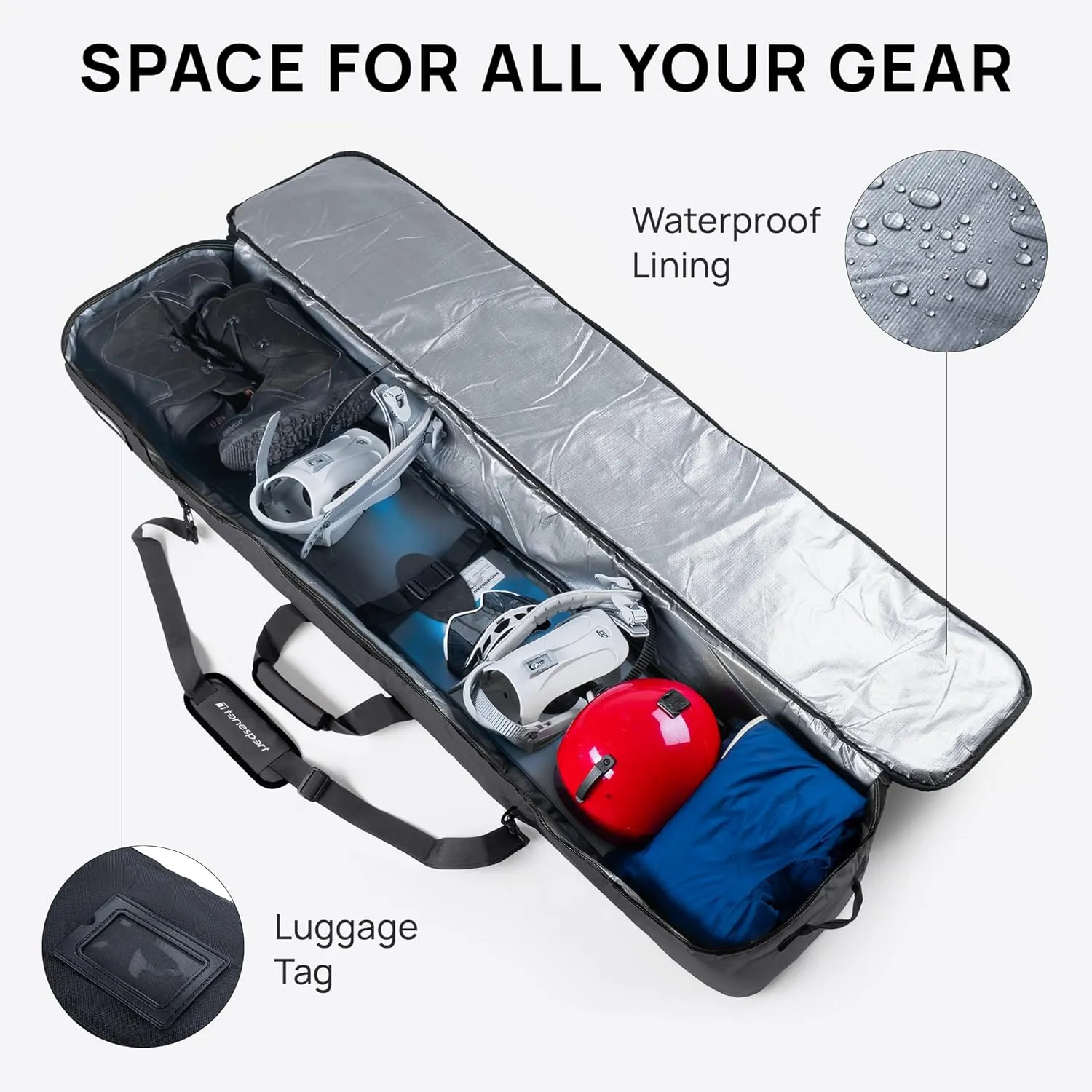 Snowboard Bag For Air Travel - Padded Snowboard Bag - Waterproof and Fully Padded Snowboarding Travel Bag For Flying - Up to 165 CM Snowboards