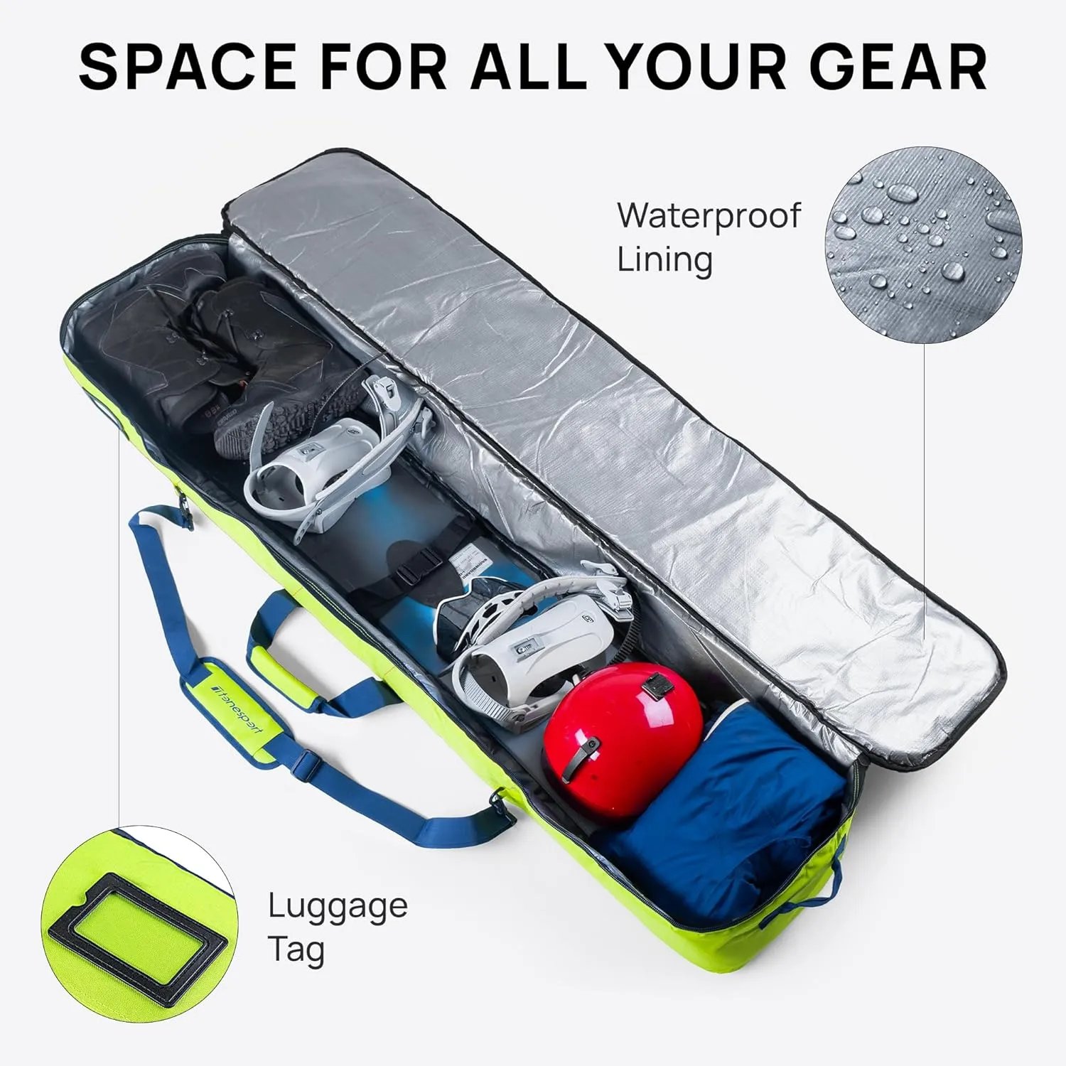 Snowboard Bag For Air Travel - Padded Snowboard Bag - Waterproof and Fully Padded Snowboarding Travel Bag For Flying - Up to 165 CM Snowboards