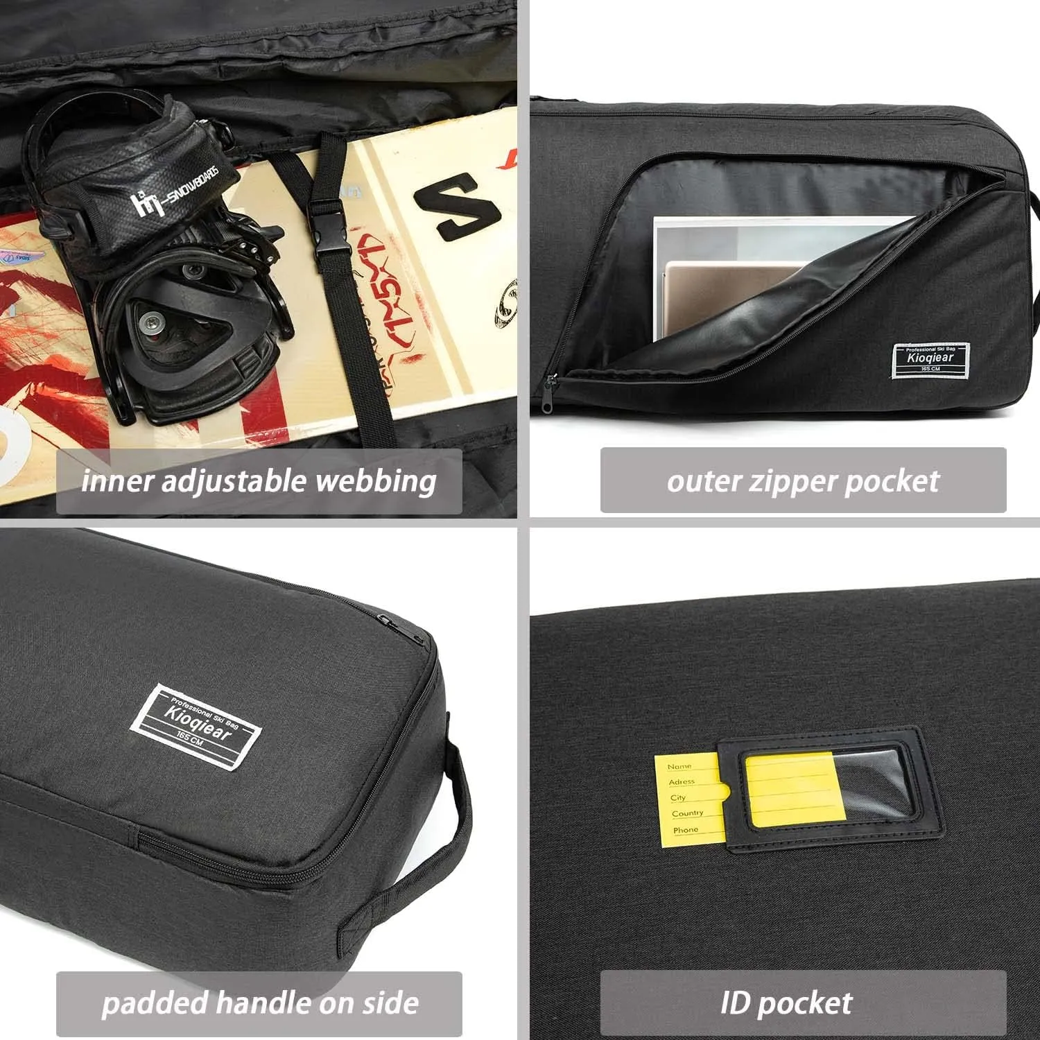 Snowboard Bag Reinforced Padded snowboard Bag,Perfect for Air Plane Travel for Snowboard, Goggles, Gloves,Ski boots,Available Length in 155cm 165cm.