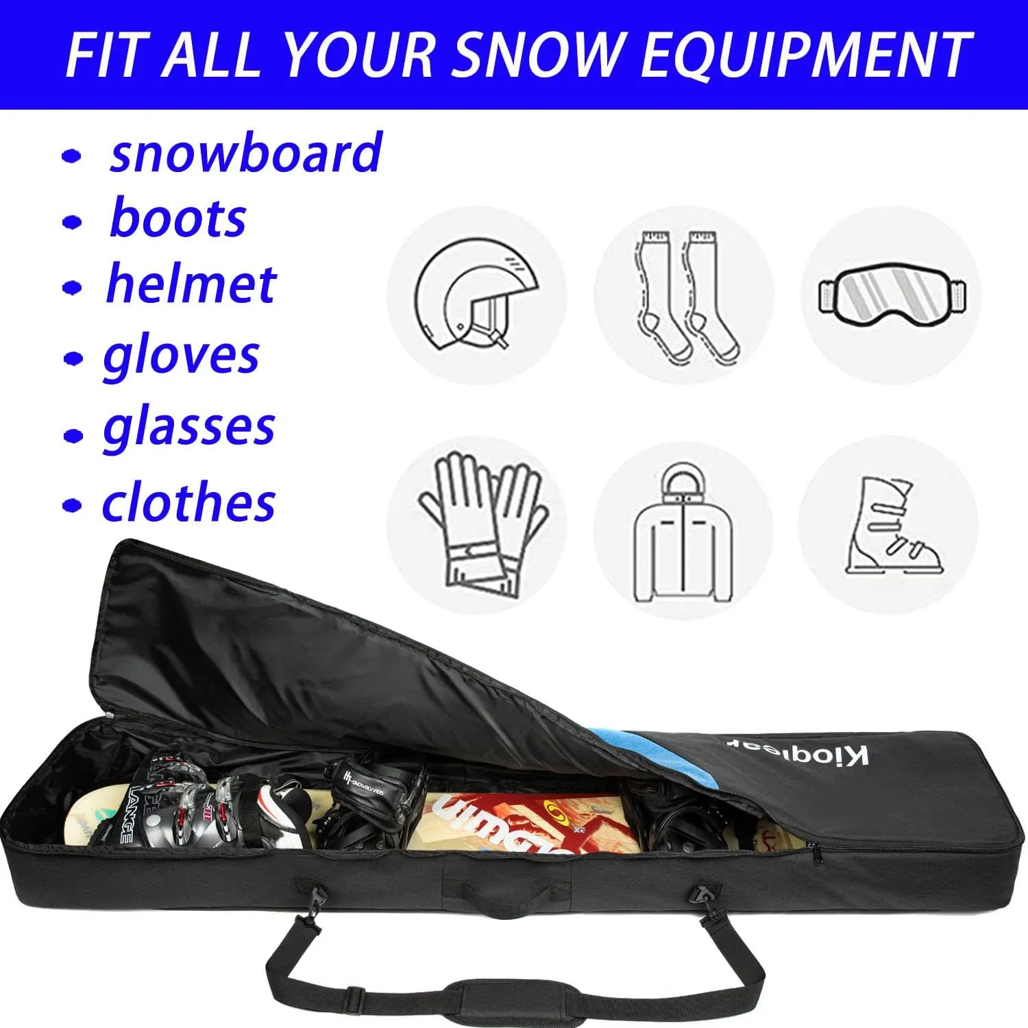 Snowboard Bag Reinforced Padded snowboard Bag,Perfect for Air Plane Travel for Snowboard, Goggles, Gloves,Ski boots,Available Length in 155cm 165cm.