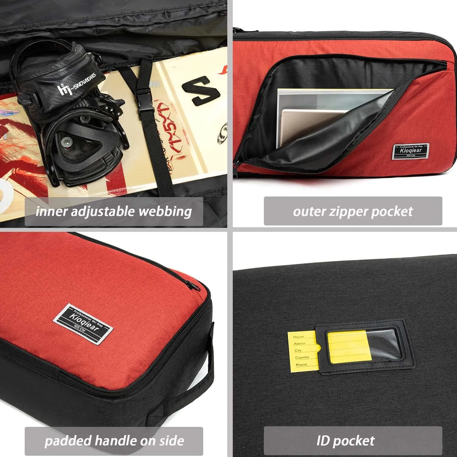 Snowboard Bag Reinforced Padded snowboard Bag,Perfect for Air Plane Travel for Snowboard, Goggles, Gloves,Ski boots,Available Length in 155cm 165cm.