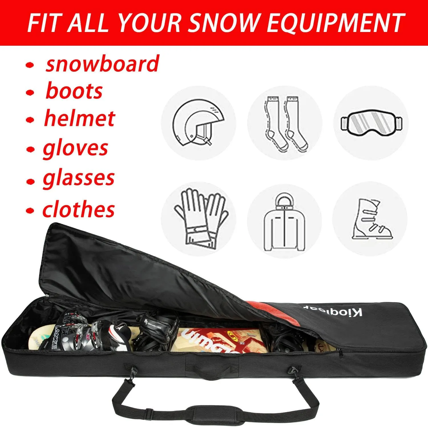 Snowboard Bag Reinforced Padded snowboard Bag,Perfect for Air Plane Travel for Snowboard, Goggles, Gloves,Ski boots,Available Length in 155cm 165cm.