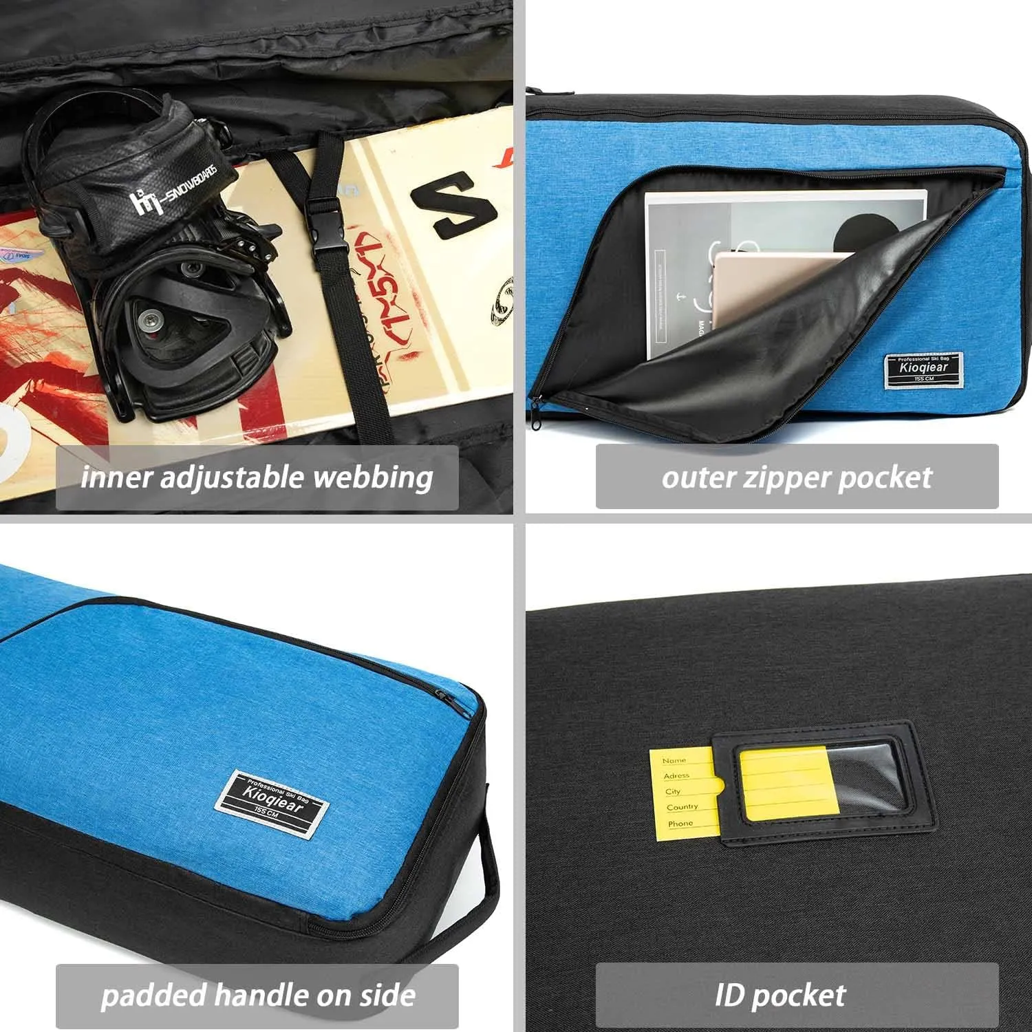 Snowboard Bag Reinforced Padded snowboard Bag,Perfect for Air Plane Travel for Snowboard, Goggles, Gloves,Ski boots,Available Length in 155cm 165cm.