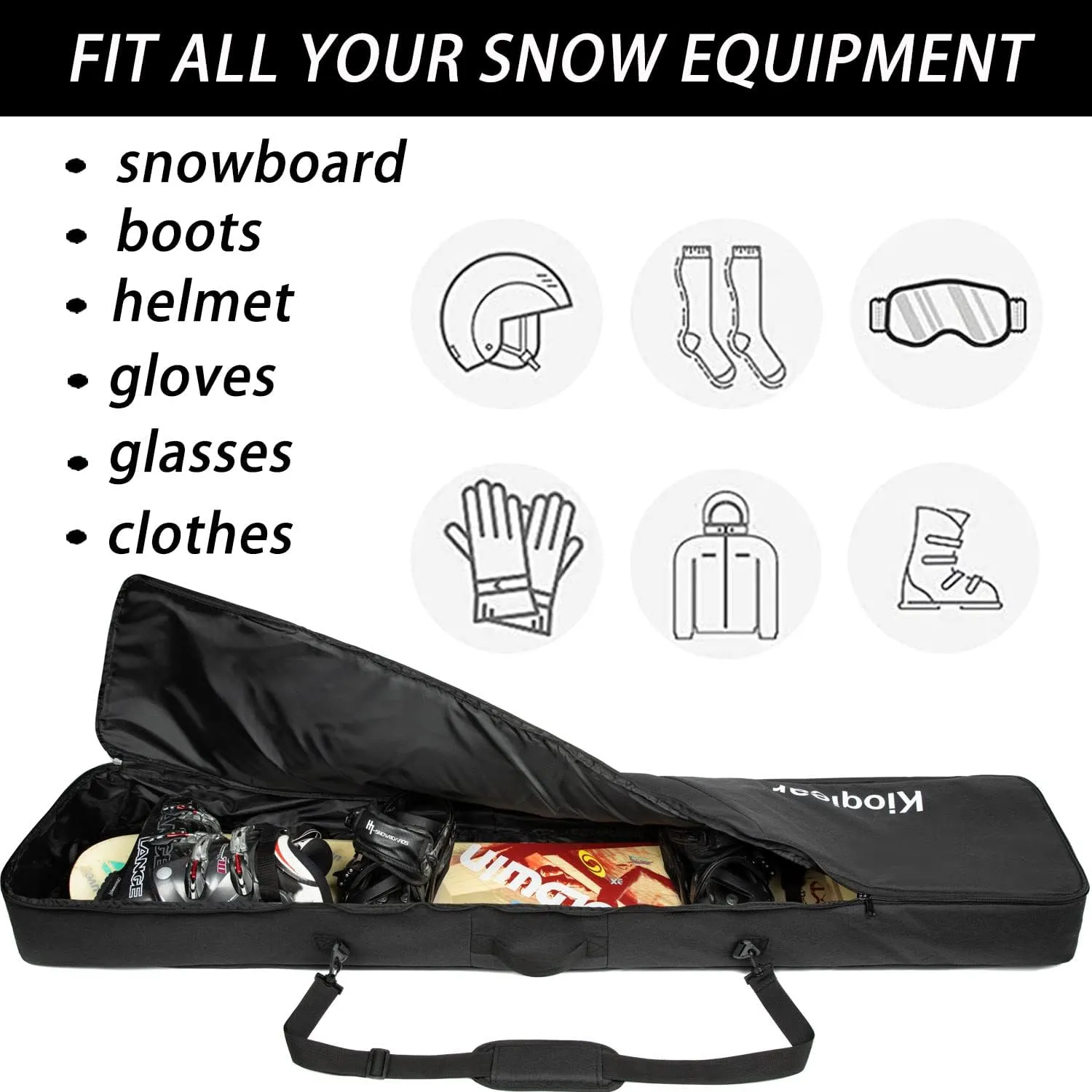 Snowboard Bag Reinforced Padded snowboard Bag,Perfect for Air Plane Travel for Snowboard, Goggles, Gloves,Ski boots,Available Length in 155cm 165cm.