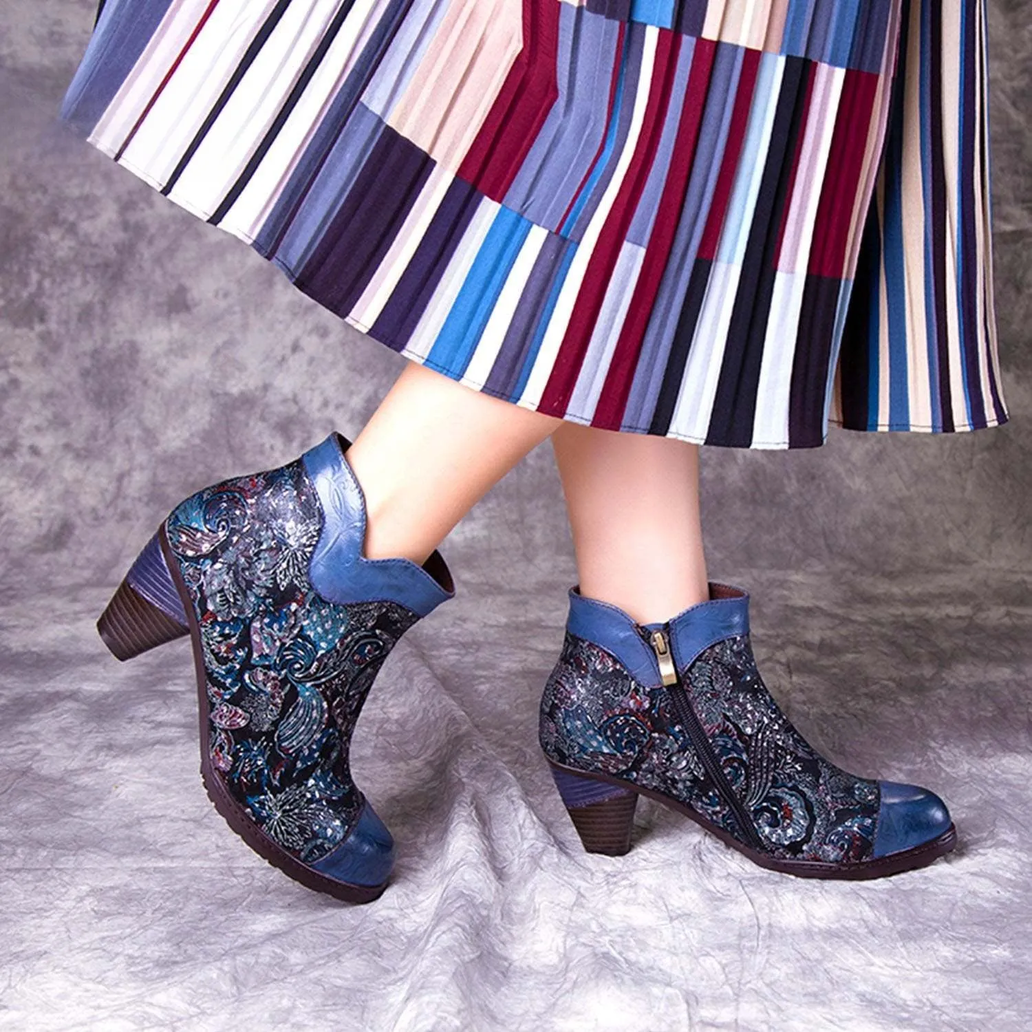 Socofy Winter blue heightening viscose low round toe warm women's boots