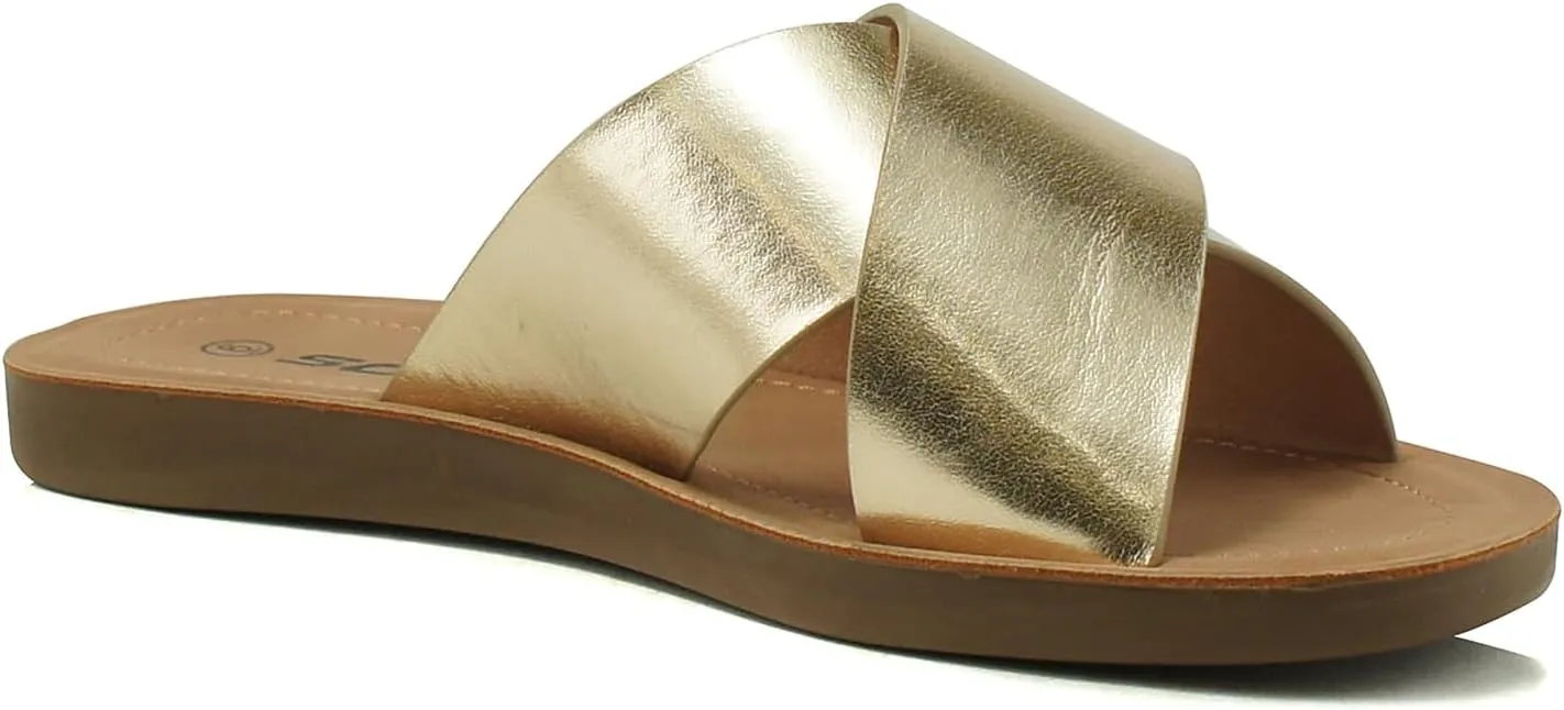 Soda Shoes Women Sandals Crisscross Band Strap Casual Slides